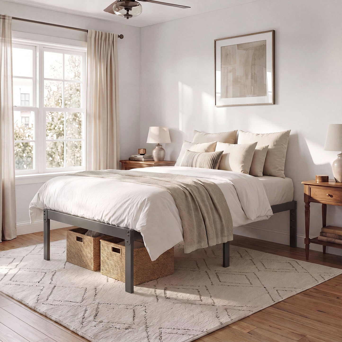 Heavy Duty Platform Bed Frame with Large Under Bed Storage Space, Sturdy Metal Frame