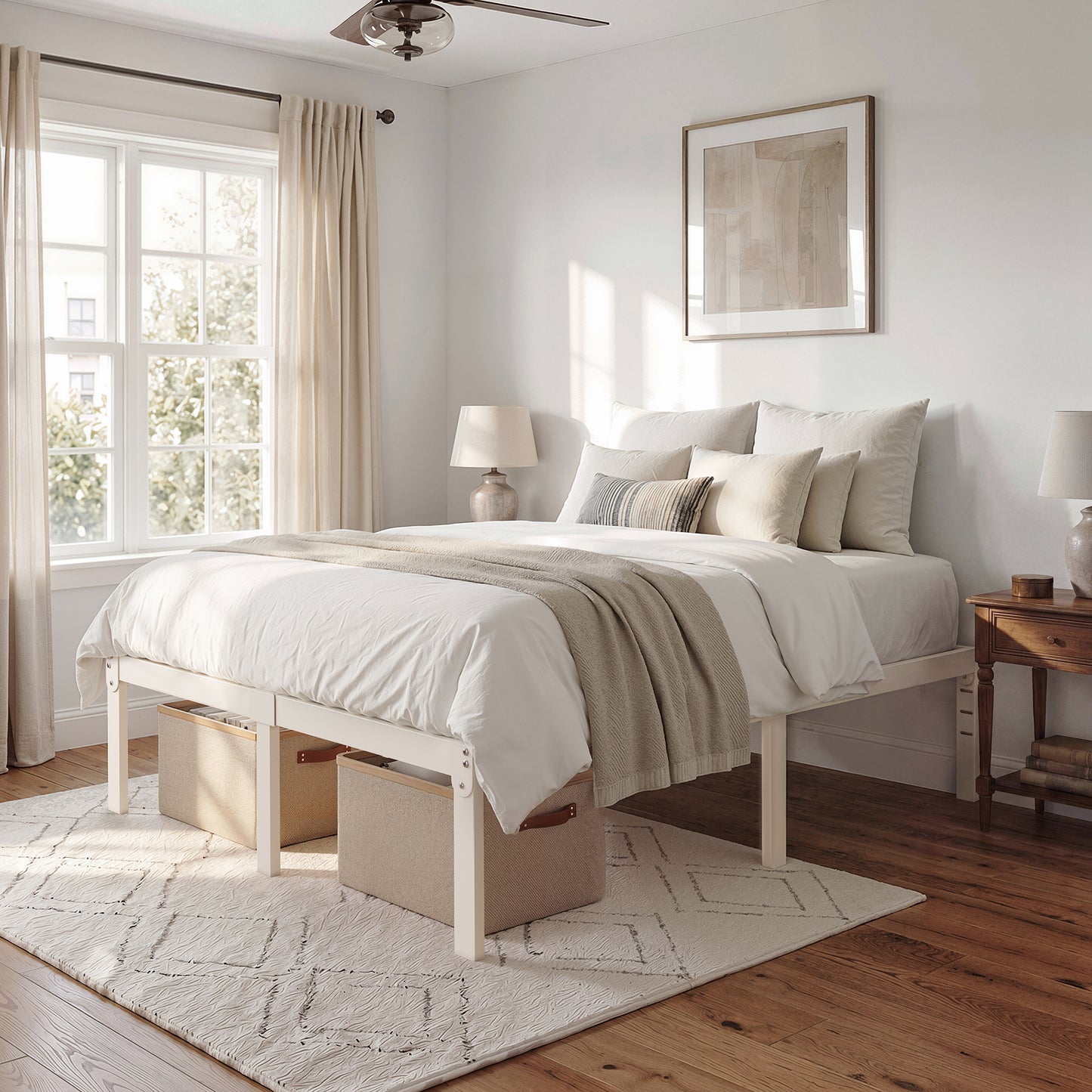 Heavy Duty Platform Bed Frame with Large Under Bed Storage Space, Sturdy Metal Frame