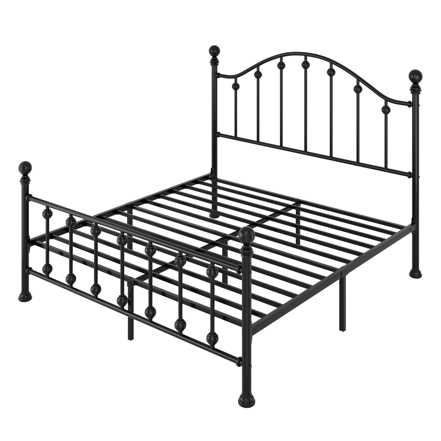 Amolife Metal Bed Frame with Iron-Art Headboard and Footboard, 12" Under-Bed Storage Space, No Box Spring Needed