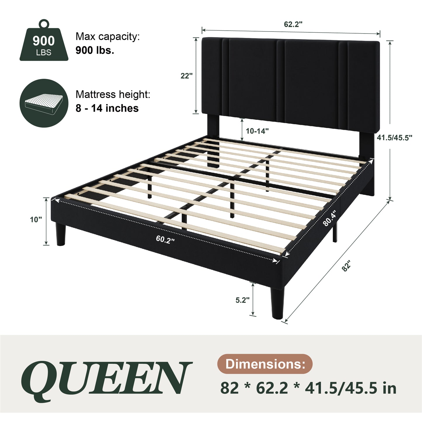 Amolife Bed Frame, Platform Bed with Upholstered Velvet Adjustable Headboard, Wooden Slats, Easy Assembly