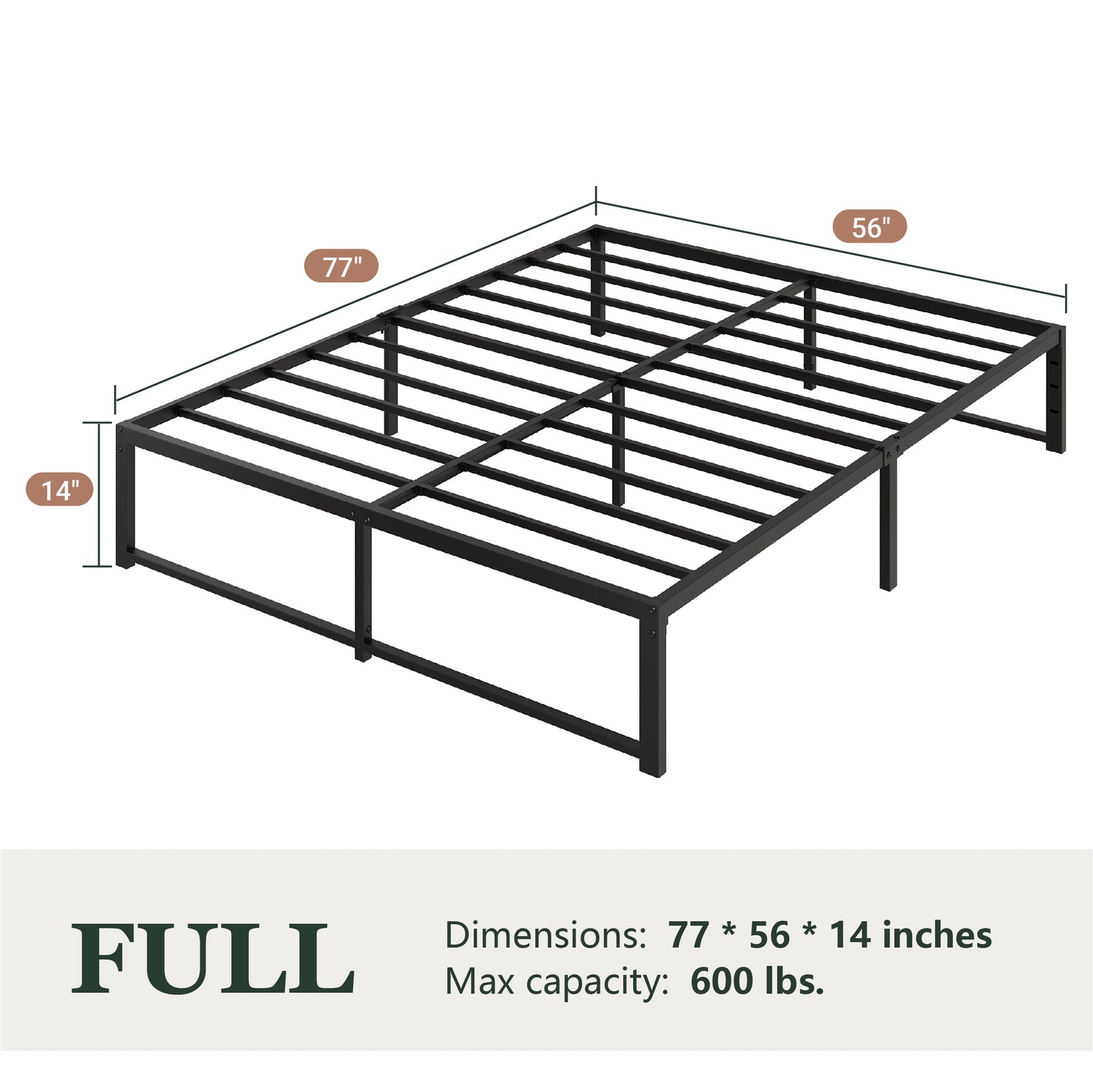 Amolife 14" Platform Bed Frame, Heavy Duty Metal with Under Bed Storage