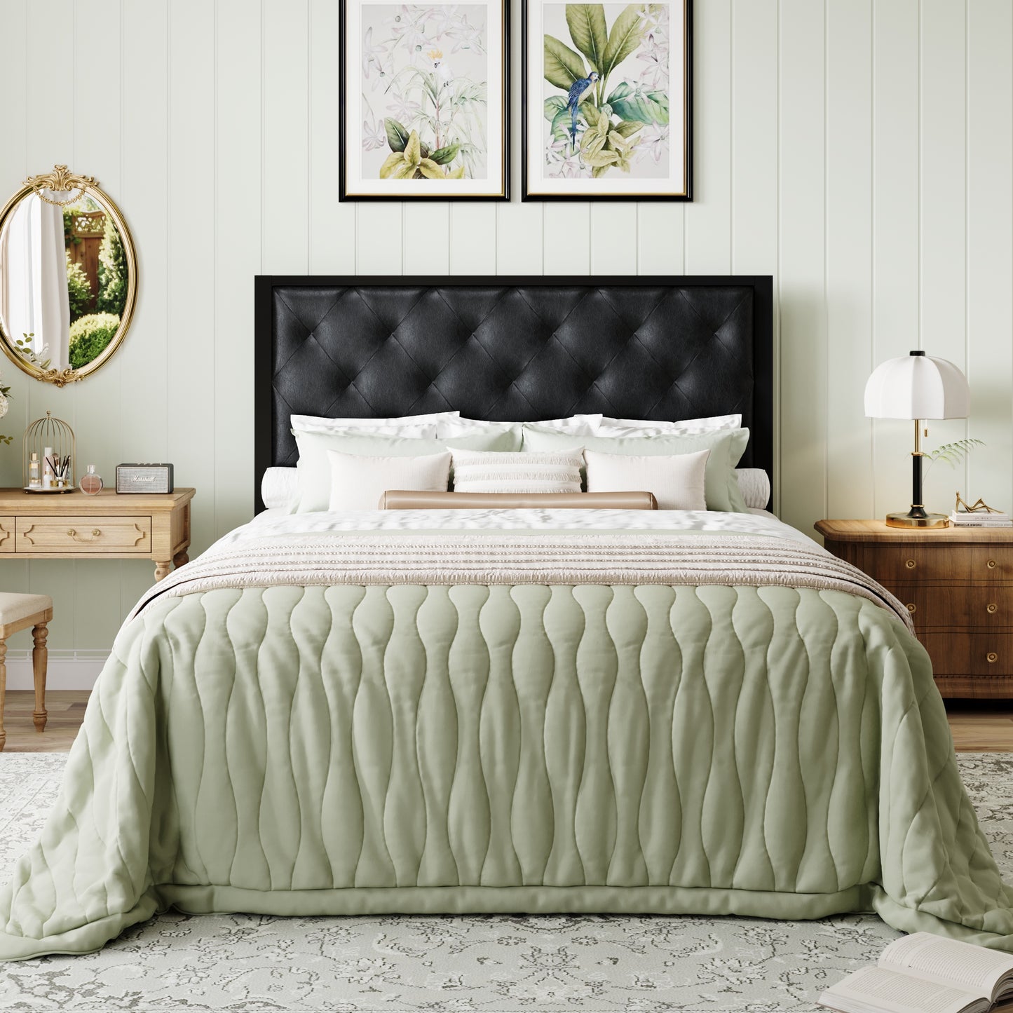 Amolife Bed Frame with Upholstered Headboard and Elevated Footboard, 12.5" Under-Bed Storage Space, No Box Spring Needed