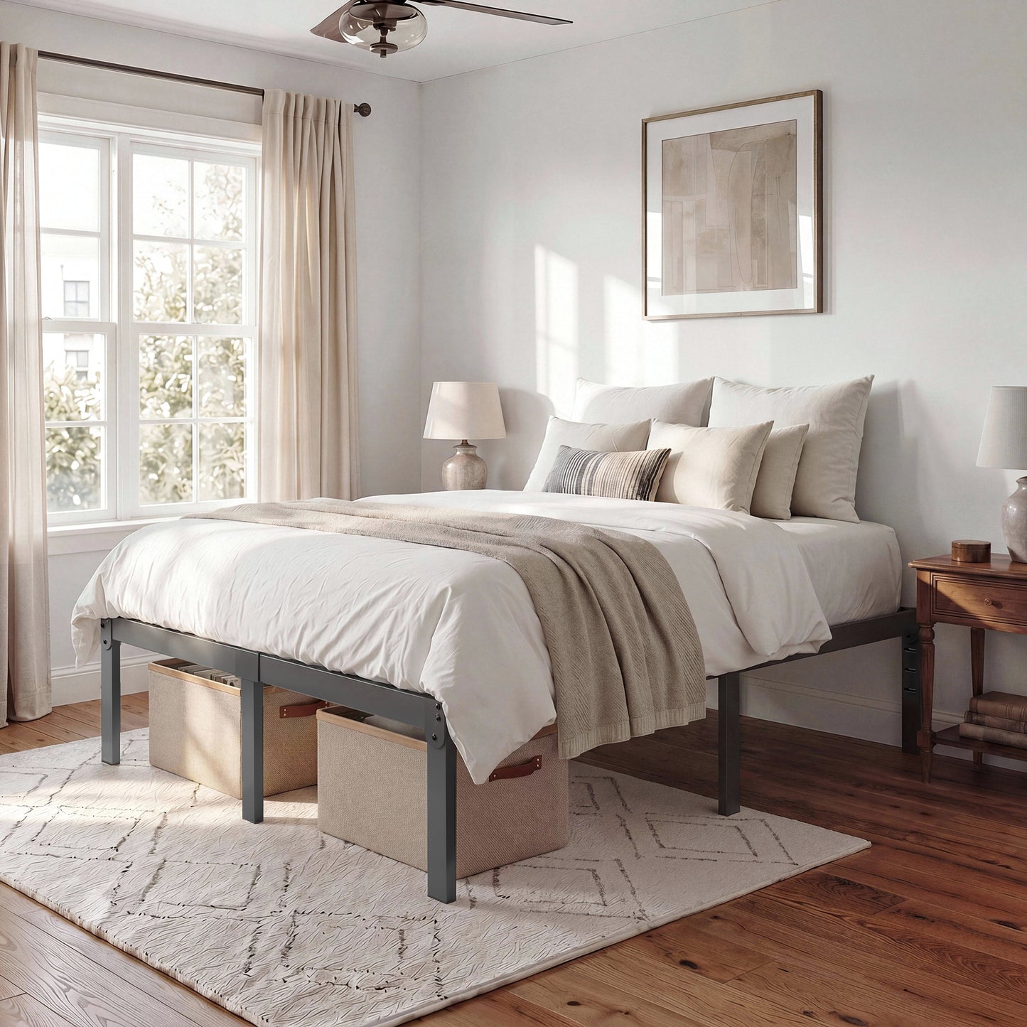 Heavy Duty Platform Bed Frame with Large Under Bed Storage Space, Sturdy Metal Frame