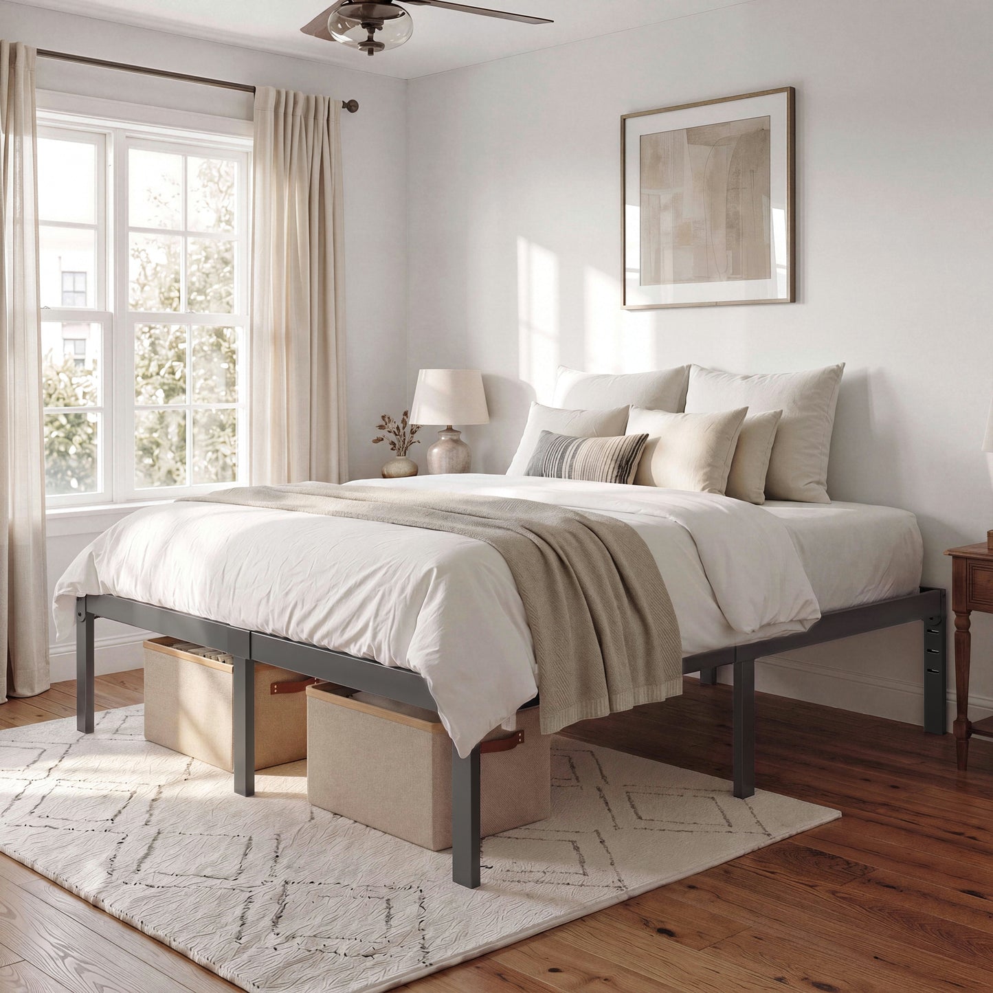 Heavy Duty Platform Bed Frame with Large Under Bed Storage Space, Sturdy Metal Frame