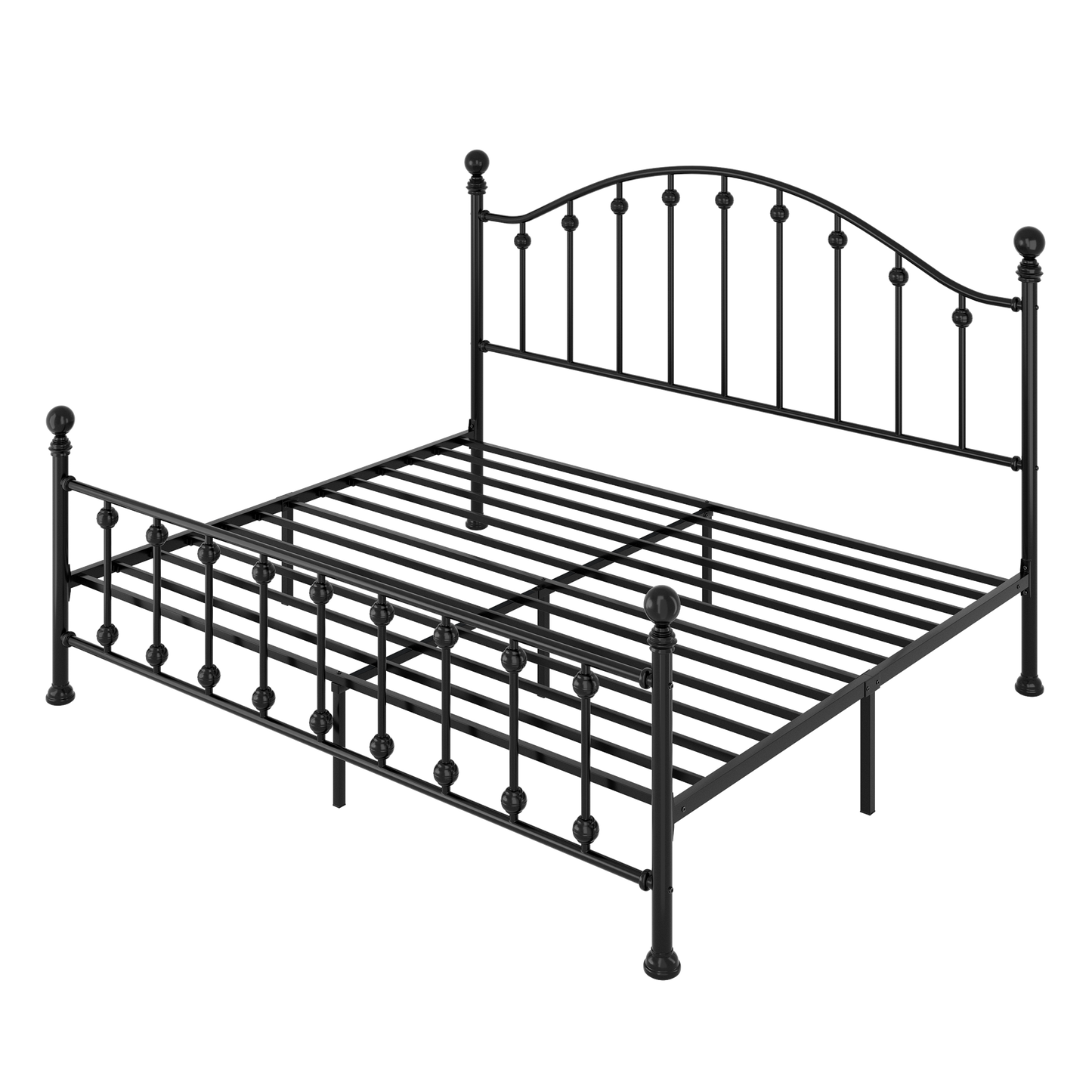 Amolife Metal Bed Frame with Iron-Art Headboard and Footboard, 12" Under-Bed Storage Space, No Box Spring Needed