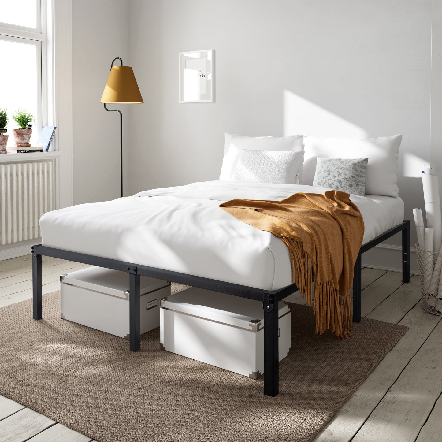 Heavy Duty Platform Bed Frame with 16.5’’ Large Under Bed Storage Space, Sturdy Metal Frame