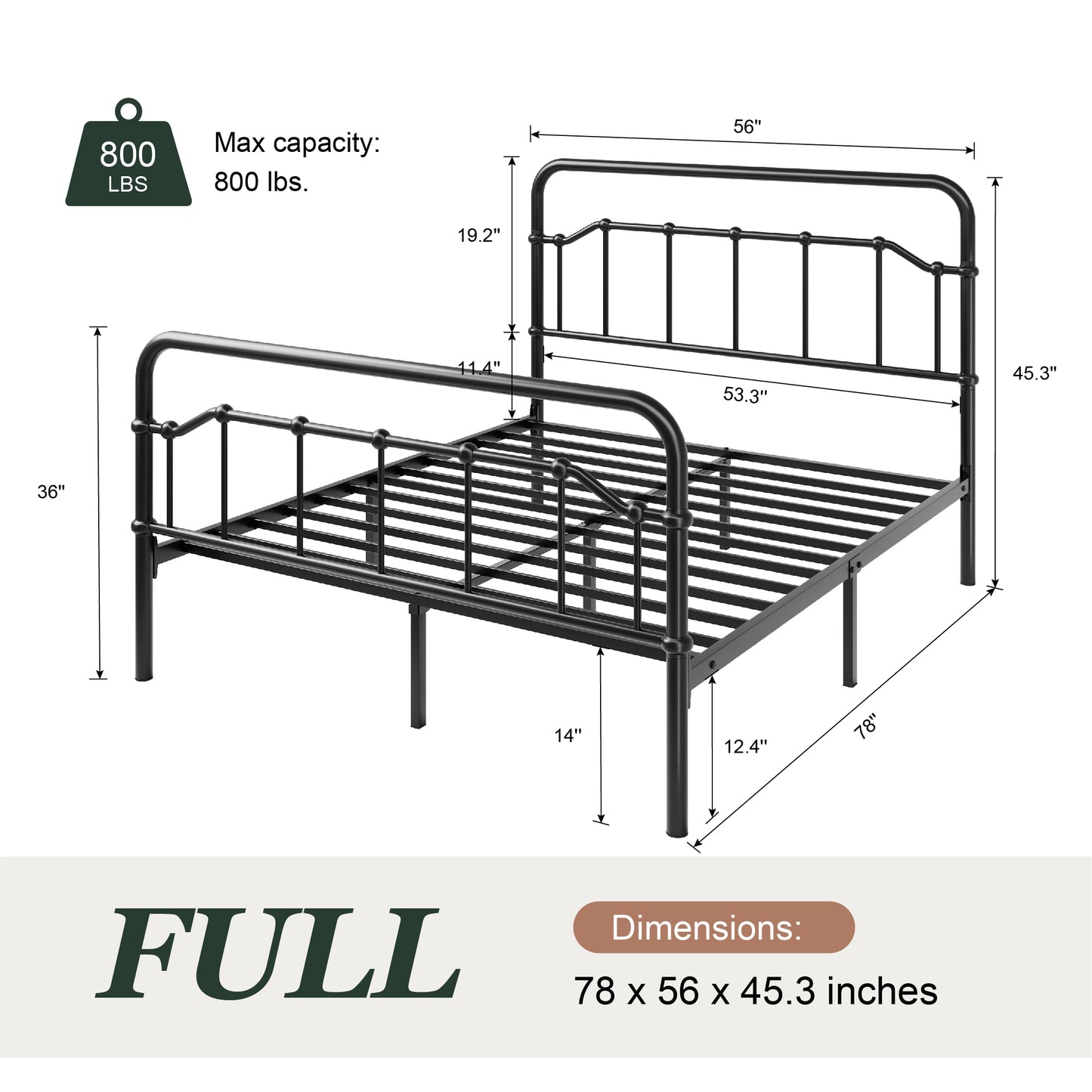 Amolife Bed Frame, Metal Platform Bed with Vintage Headboard&Footboard, No Box Spring Required, Easy Assembly