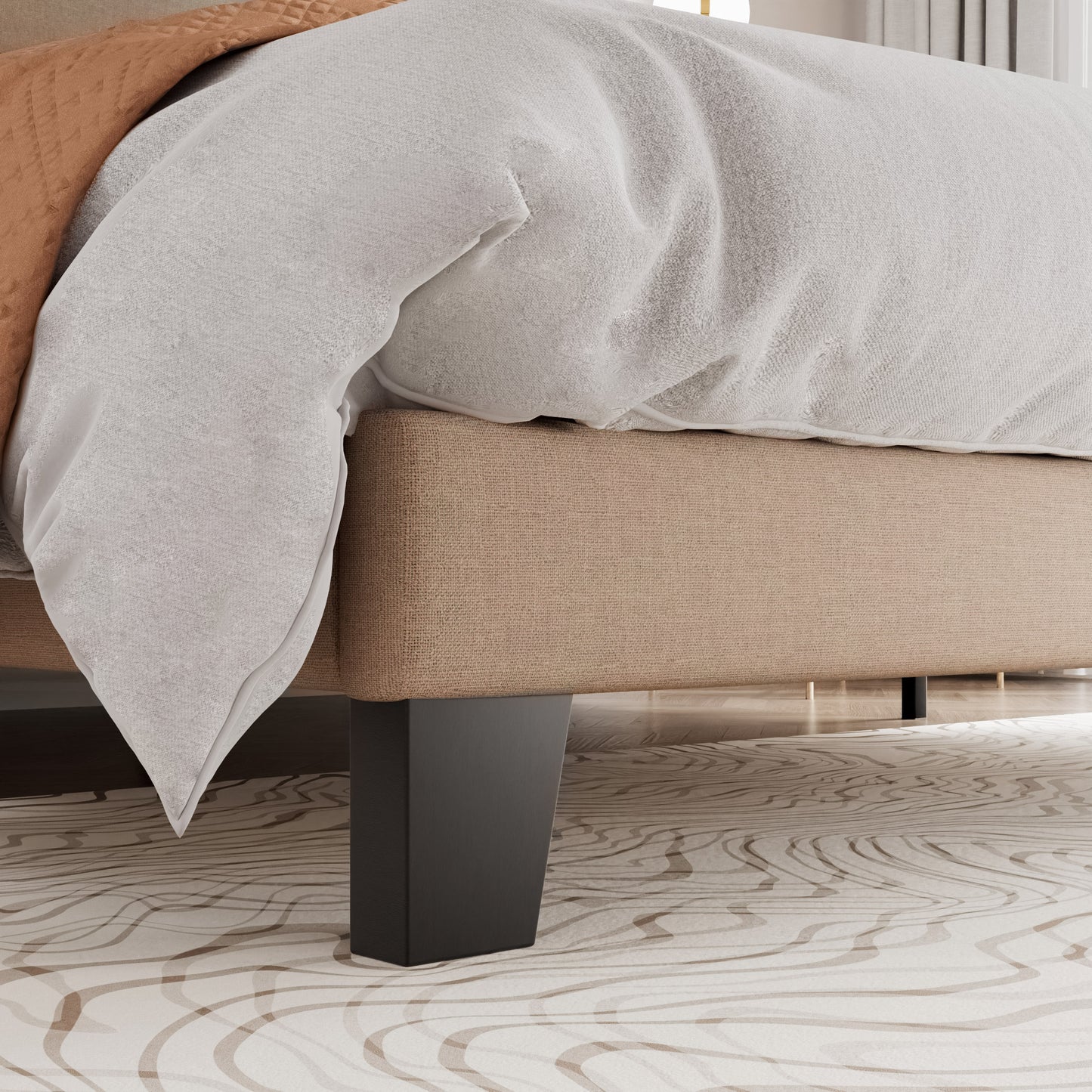 Modern Upholstered Platform Bed Frame with Headboard and Wooden Slats