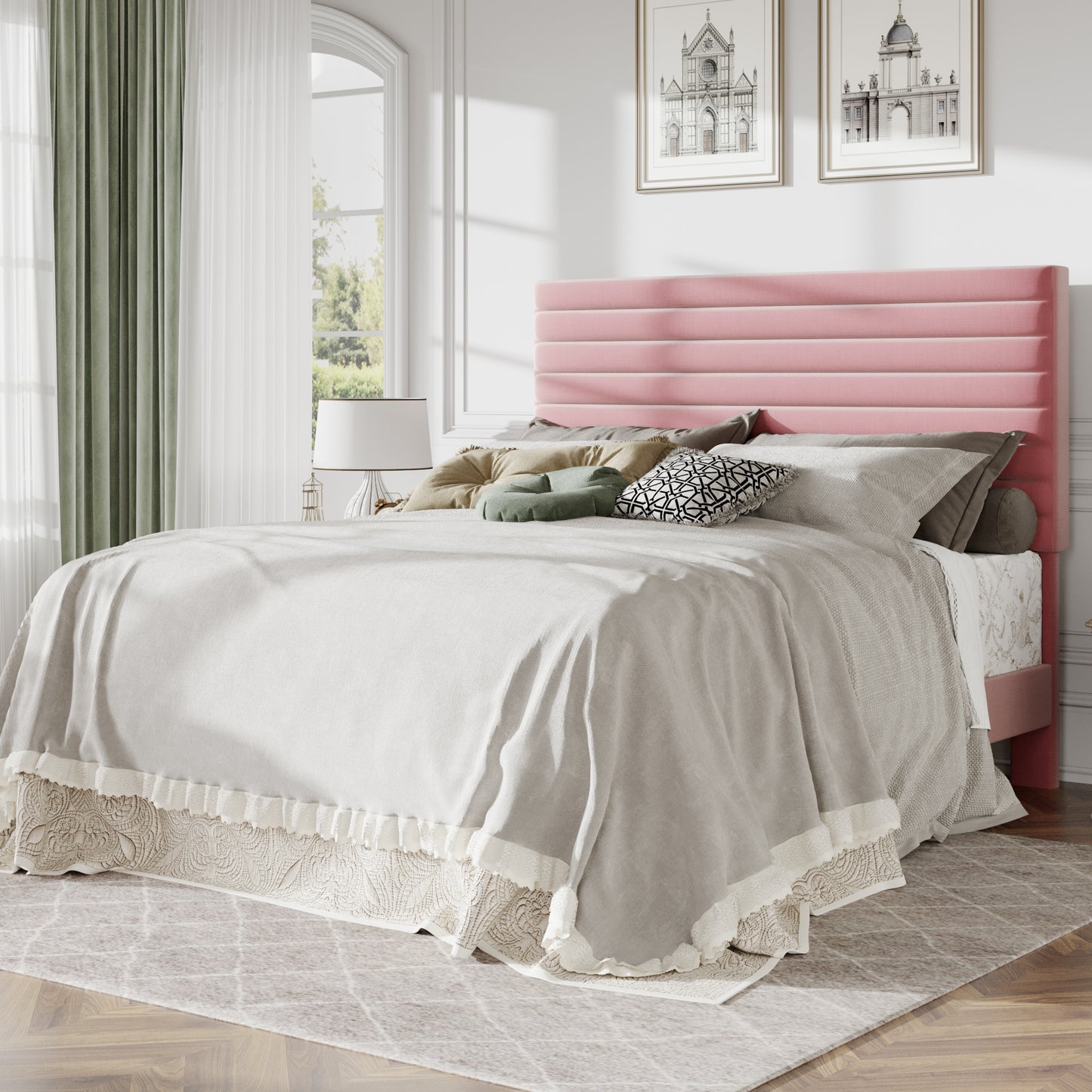 Amolife Upholstered Platform Bed Frame with Adjustable Height Headboard, Velvet Bed Frame with Under-Bed Storage, Silent Noise-Free Design