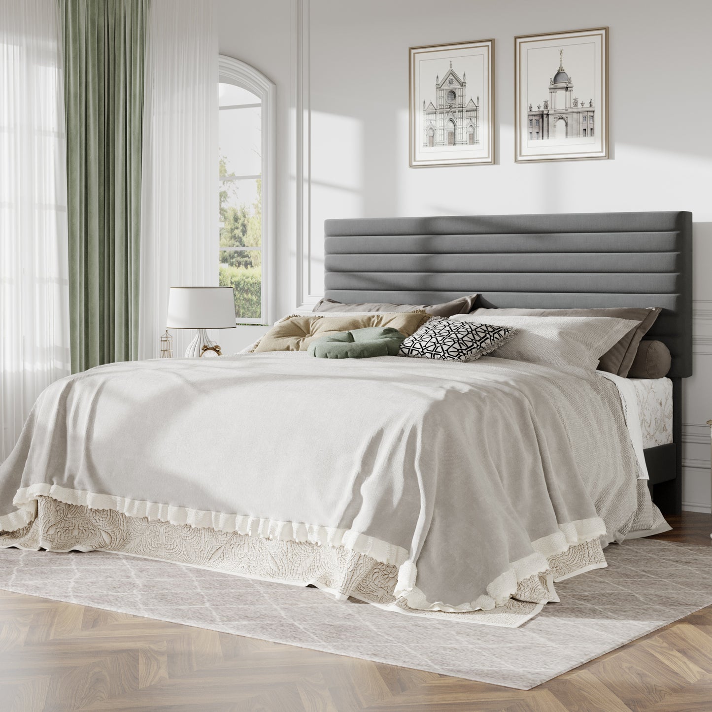 Amolife Upholstered Platform Bed Frame with Adjustable Height Headboard, Velvet Bed Frame with Under-Bed Storage, Silent Noise-Free Design