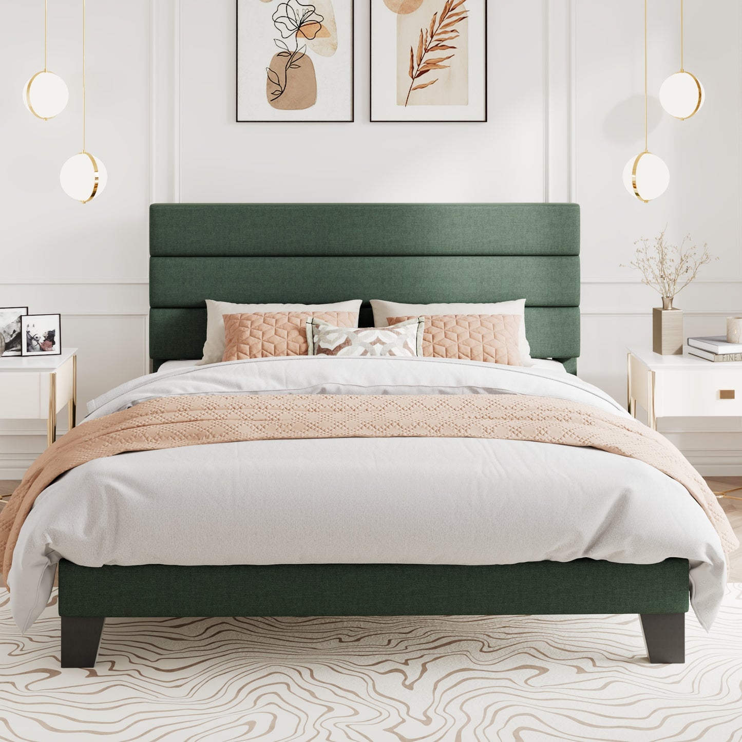 Amolife Platform Bed Frame with Upholstered Slat Headboard, No Box Spring Needed