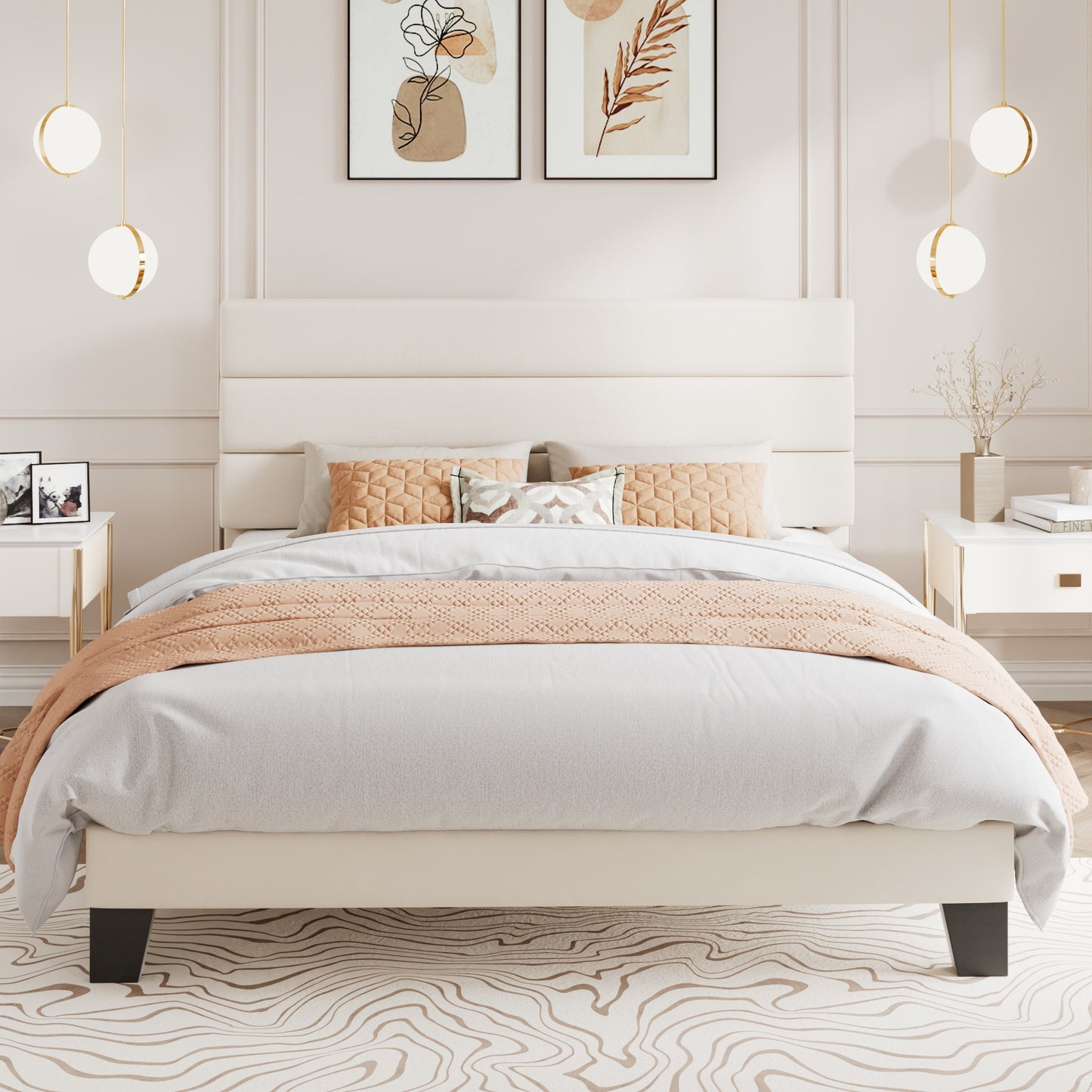 Amolife Platform Bed Frame with Upholstered Slat Headboard, No Box Spring Needed