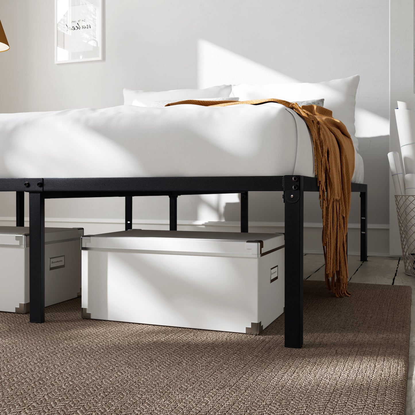Heavy Duty Platform Bed Frame with 16.5’’ Large Under Bed Storage Space, Sturdy Metal Frame