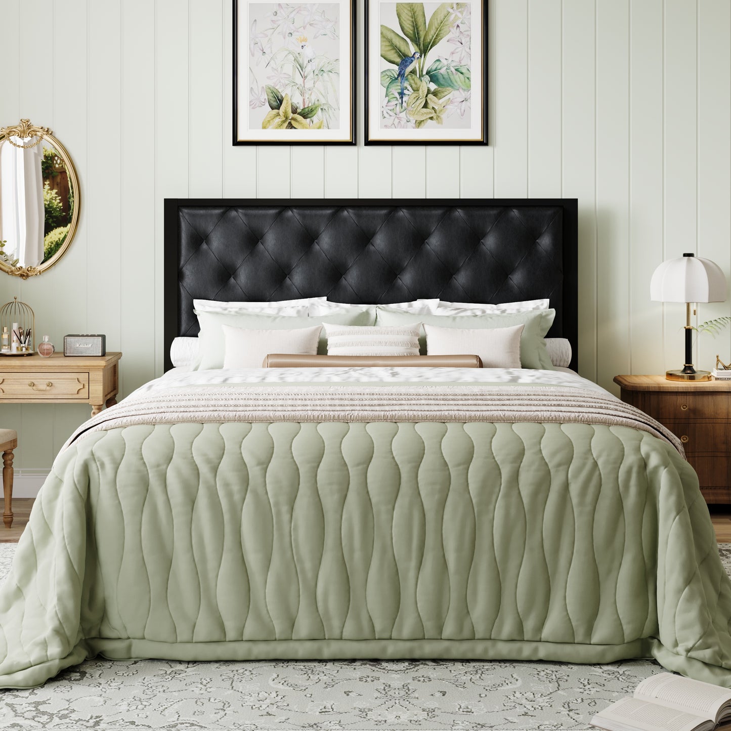 Amolife Bed Frame with Upholstered Headboard and Elevated Footboard, 12.5" Under-Bed Storage Space, No Box Spring Needed