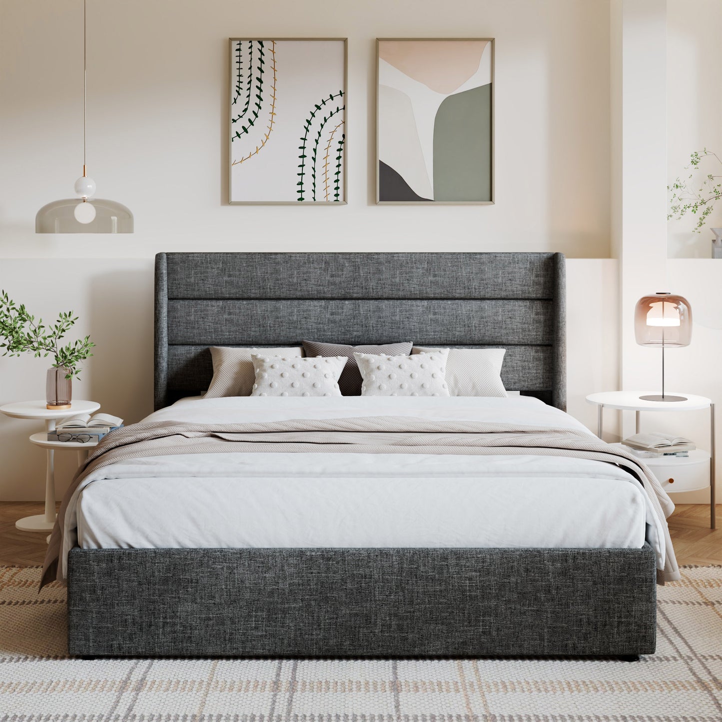 Amolife Bed Frame, Lift Up Storage Platform Bed with Fabric Upholstered Panel Wingback Headboard