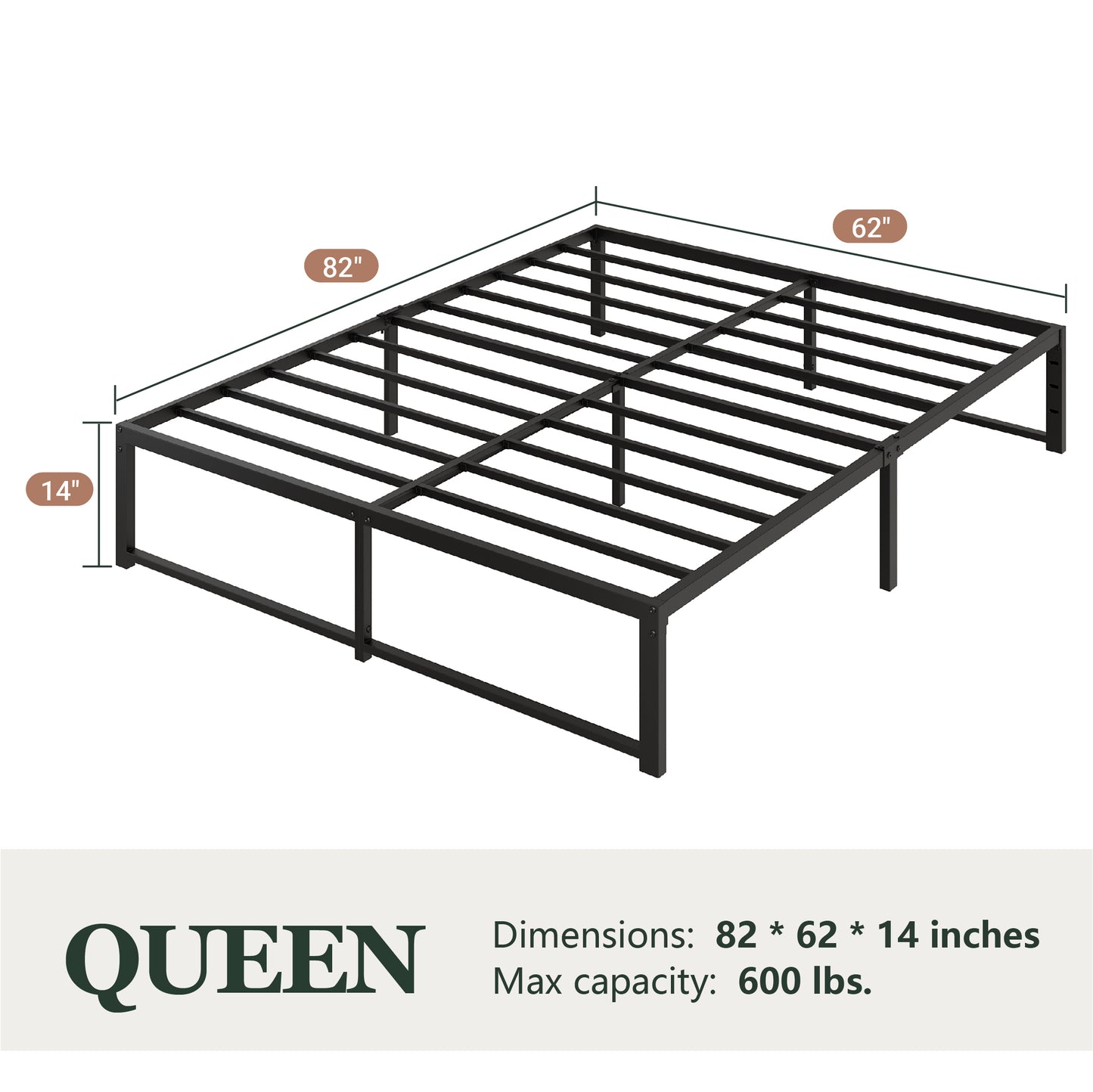 Amolife 14" Platform Bed Frame, Heavy Duty Metal with Under Bed Storage