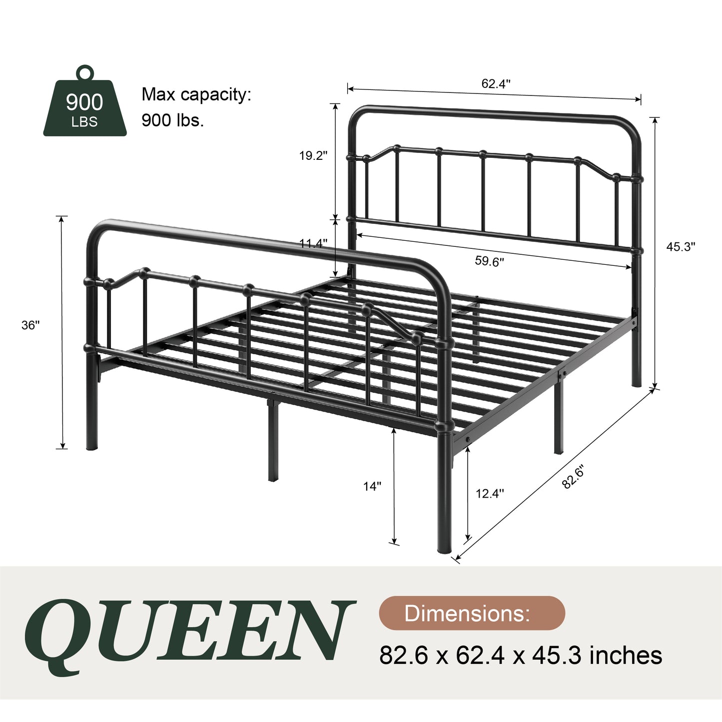 Amolife Bed Frame, Metal Platform Bed with Vintage Headboard&Footboard, No Box Spring Required, Easy Assembly