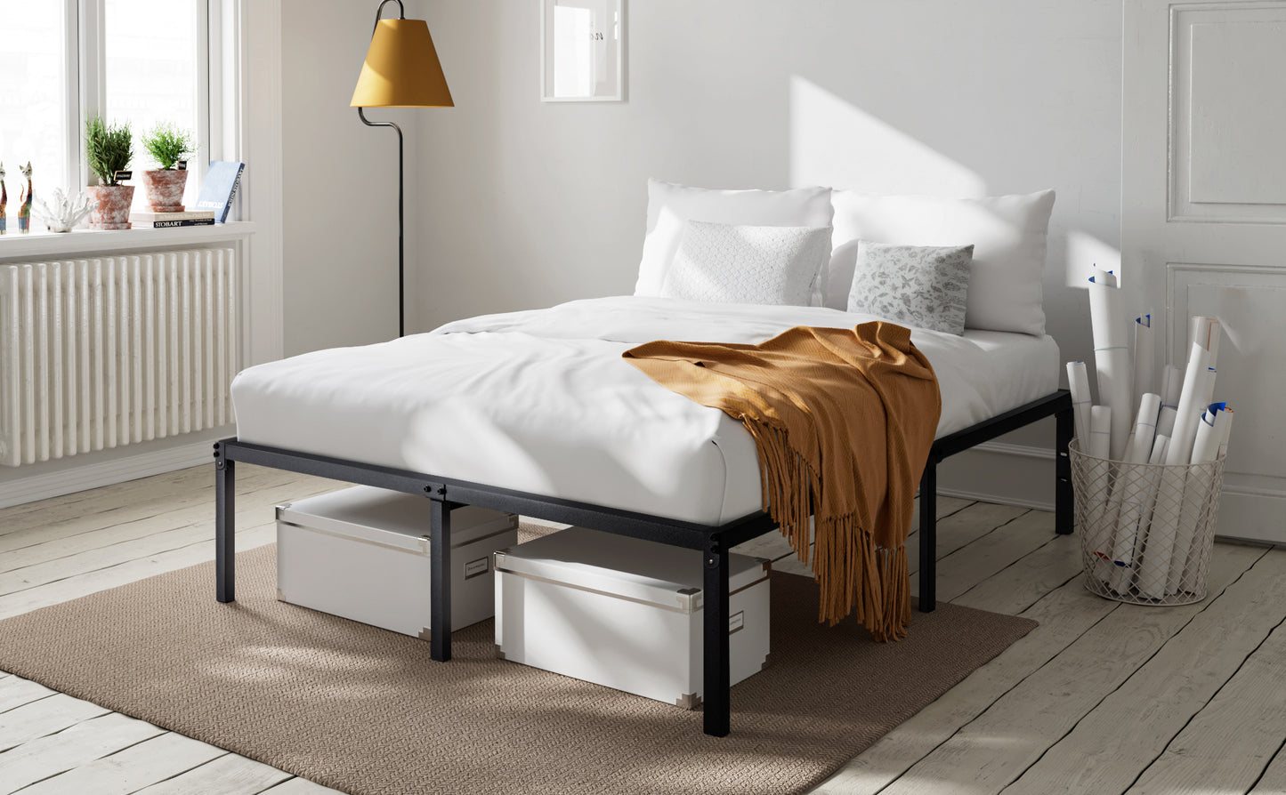 Heavy Duty Platform Bed Frame with 16.5’’ Large Under Bed Storage Space, Sturdy Metal Frame
