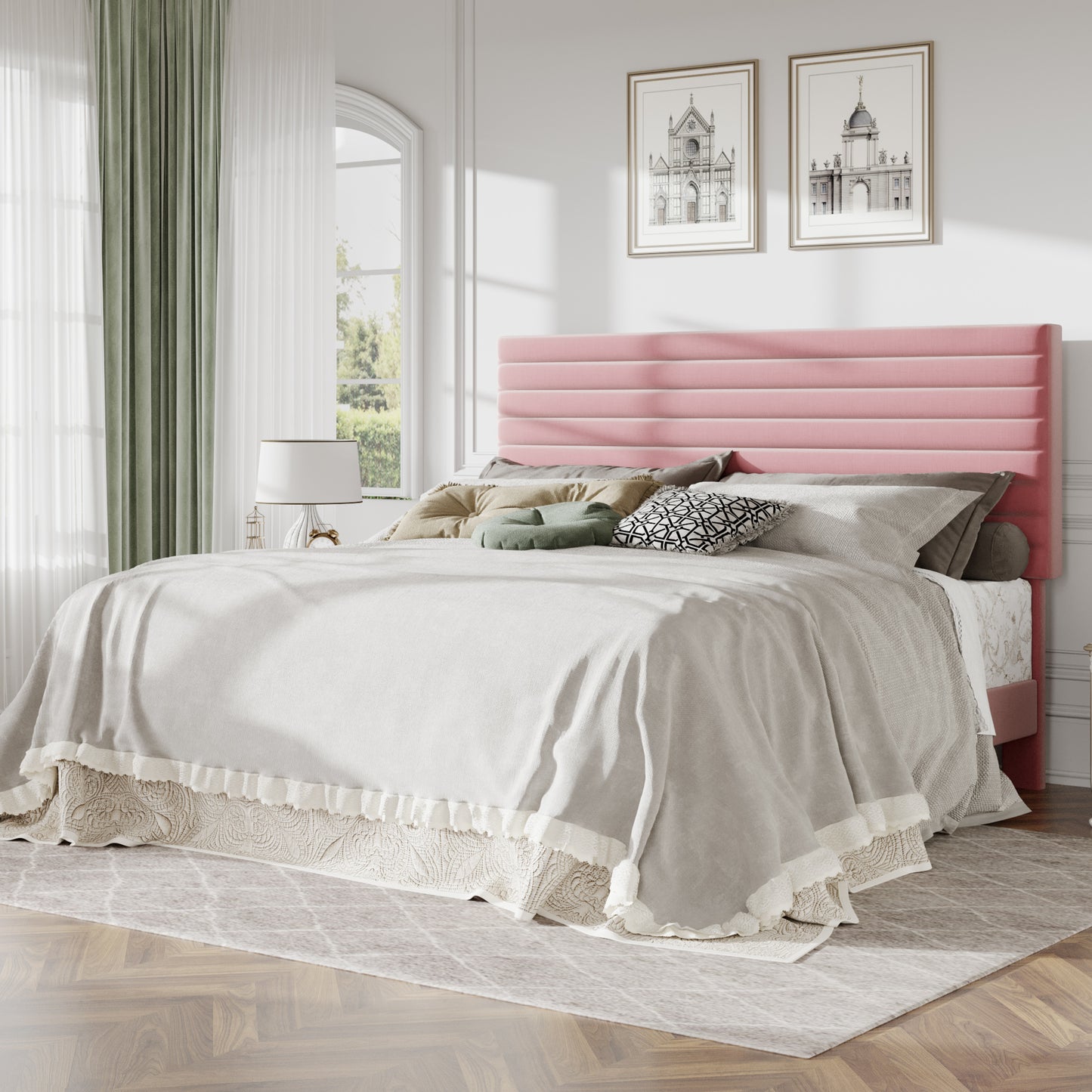 Amolife Upholstered Platform Bed Frame with Adjustable Height Headboard, Velvet Bed Frame with Under-Bed Storage, Silent Noise-Free Design