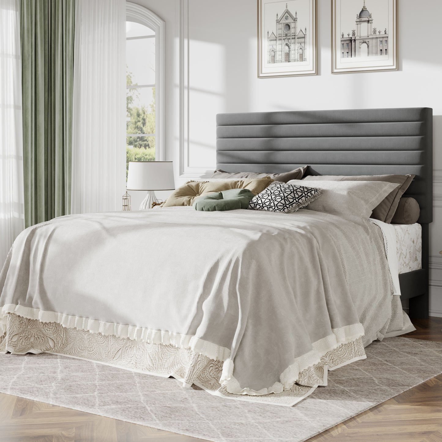 Amolife Upholstered Platform Bed Frame with Adjustable Height Headboard, Velvet Bed Frame with Under-Bed Storage, Silent Noise-Free Design