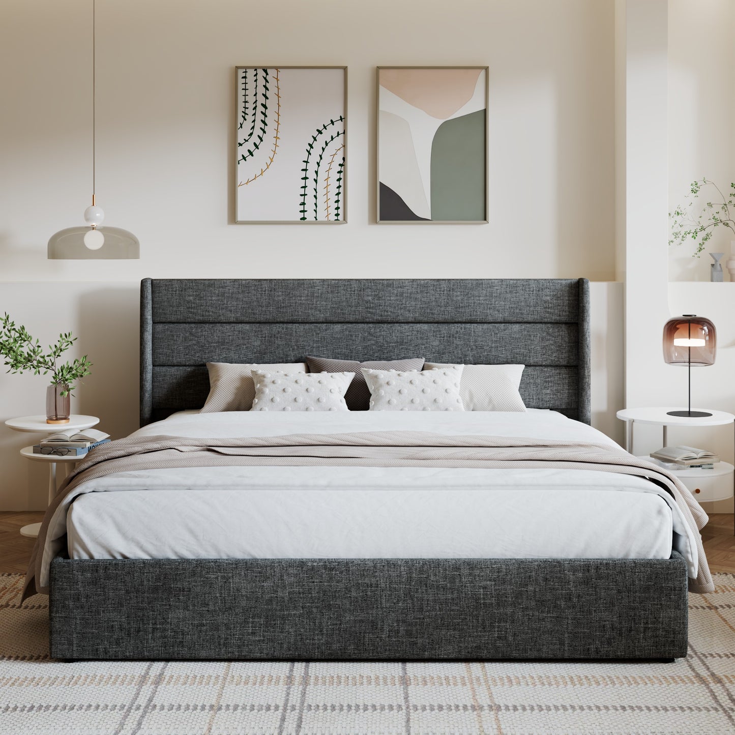Amolife Bed Frame, Lift Up Storage Platform Bed with Fabric Upholstered Panel Wingback Headboard
