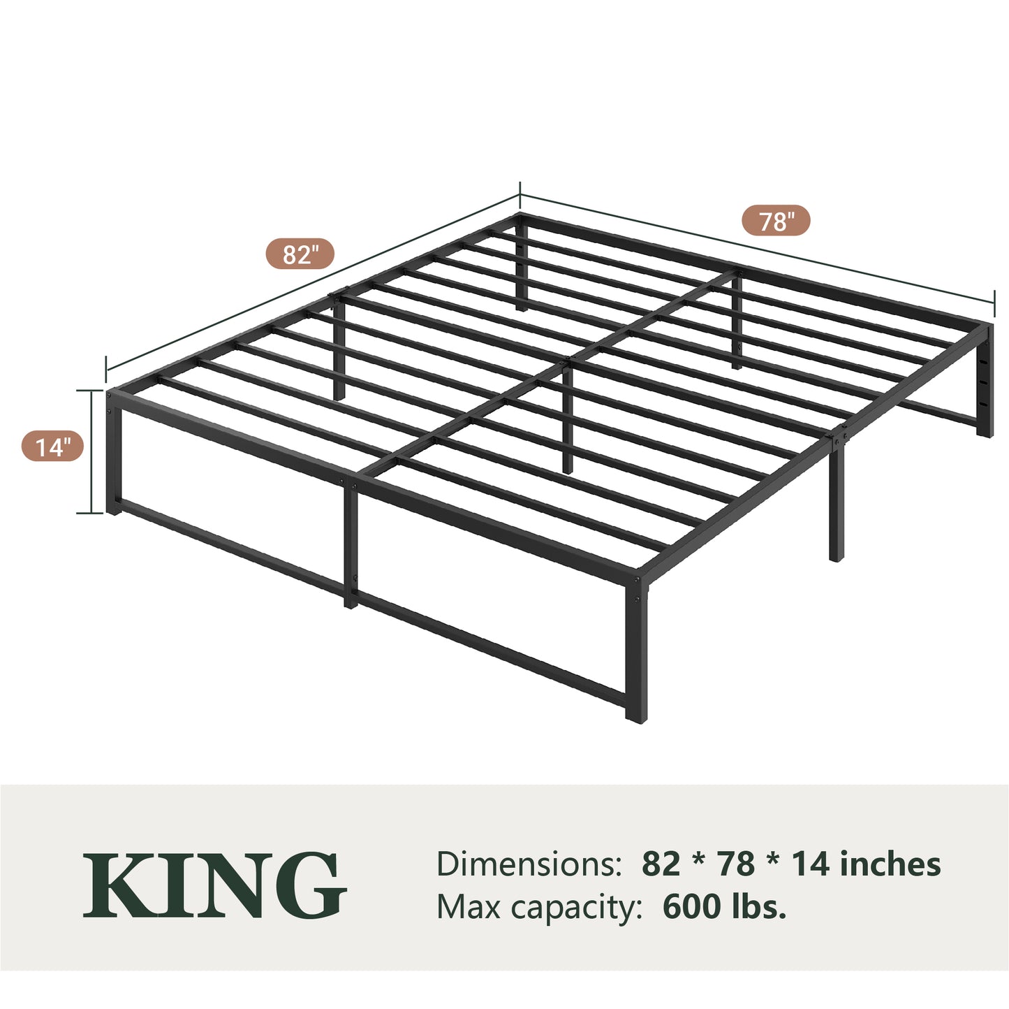 Amolife 14" Platform Bed Frame, Heavy Duty Metal with Under Bed Storage
