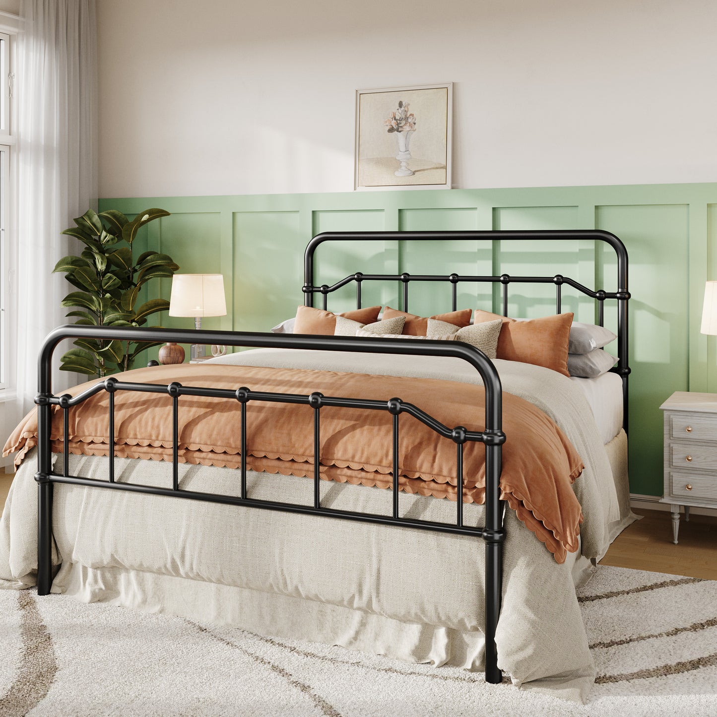 Amolife Bed Frame, Metal Platform Bed with Vintage Headboard&Footboard, No Box Spring Required, Easy Assembly