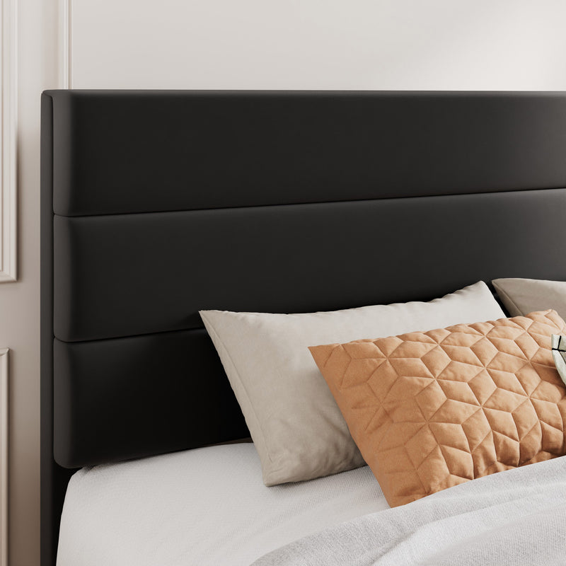 Modern Upholstered Platform Bed Frame with Headboard and Wooden Slats