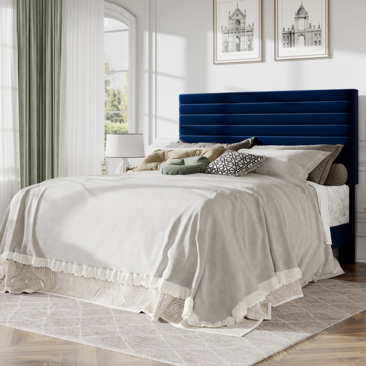 Amolife Upholstered Platform Bed Frame with Adjustable Height Headboard, Velvet Bed Frame with Under-Bed Storage, Silent Noise-Free Design