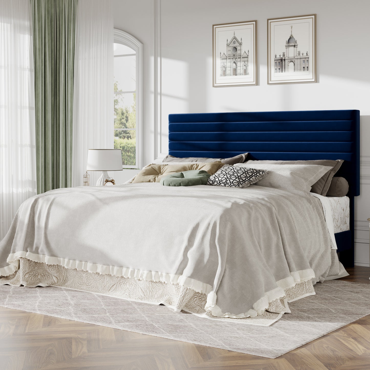 Amolife Upholstered Platform Bed Frame with Adjustable Height Headboard, Velvet Bed Frame with Under-Bed Storage, Silent Noise-Free Design