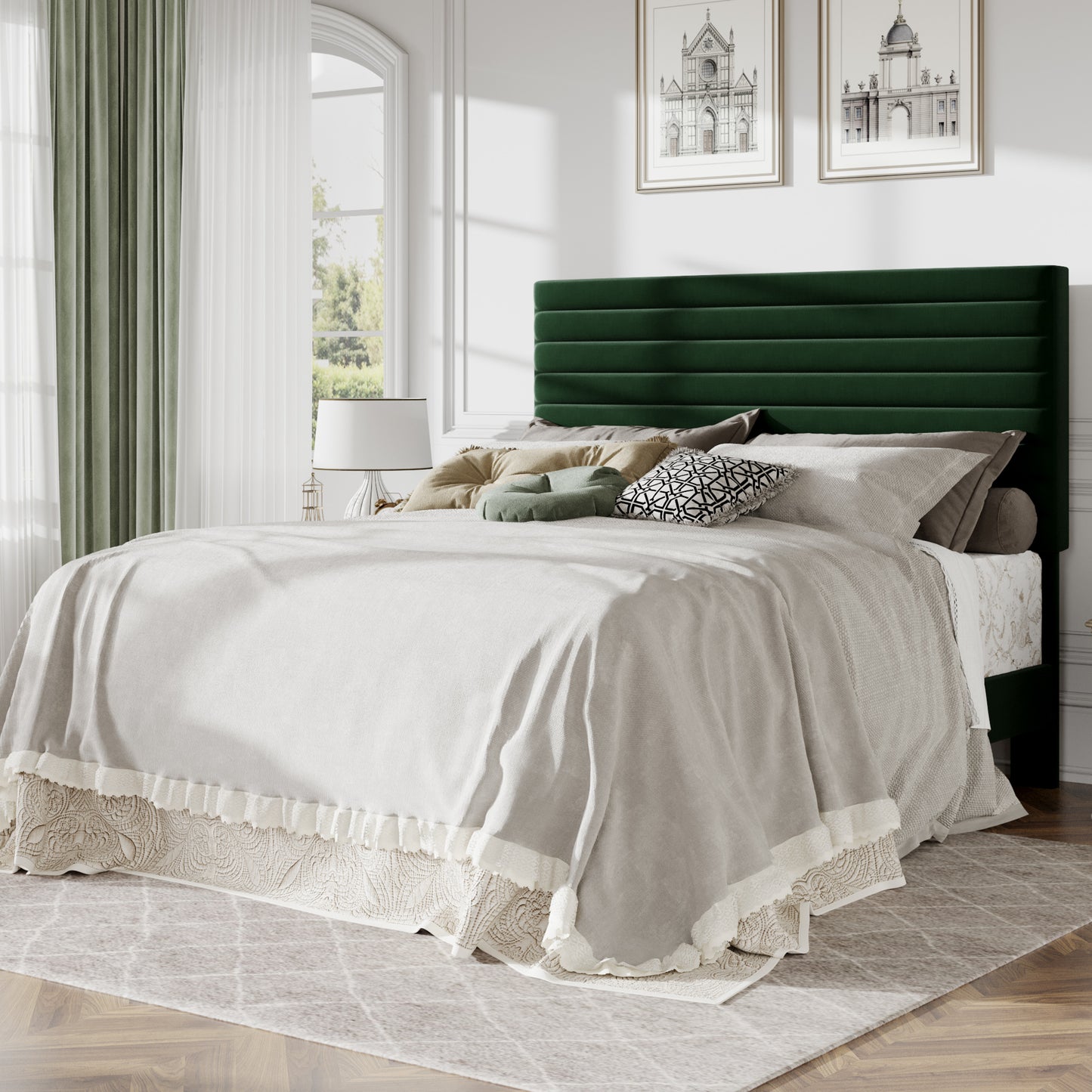 Amolife Upholstered Platform Bed Frame with Adjustable Height Headboard, Velvet Bed Frame with Under-Bed Storage, Silent Noise-Free Design