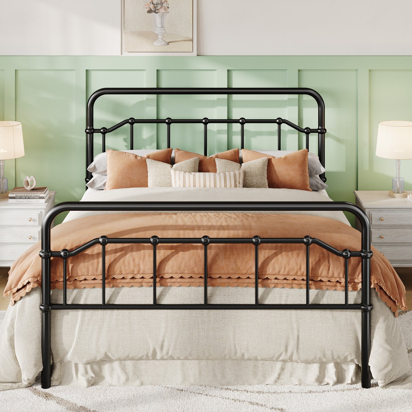 Amolife Bed Frame, Metal Platform Bed with Vintage Headboard&Footboard, No Box Spring Required, Easy Assembly