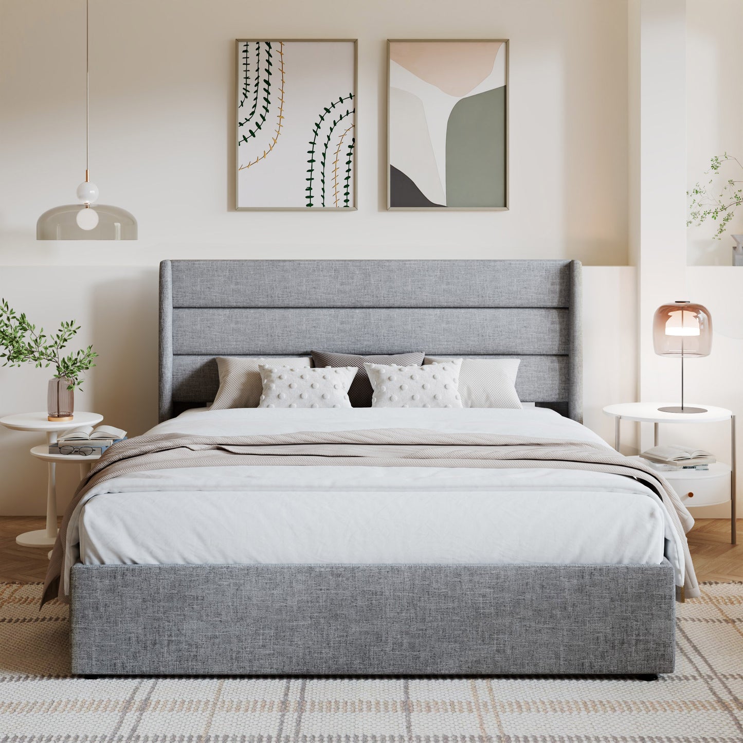 Amolife Bed Frame, Lift Up Storage Platform Bed with Fabric Upholstered Panel Wingback Headboard