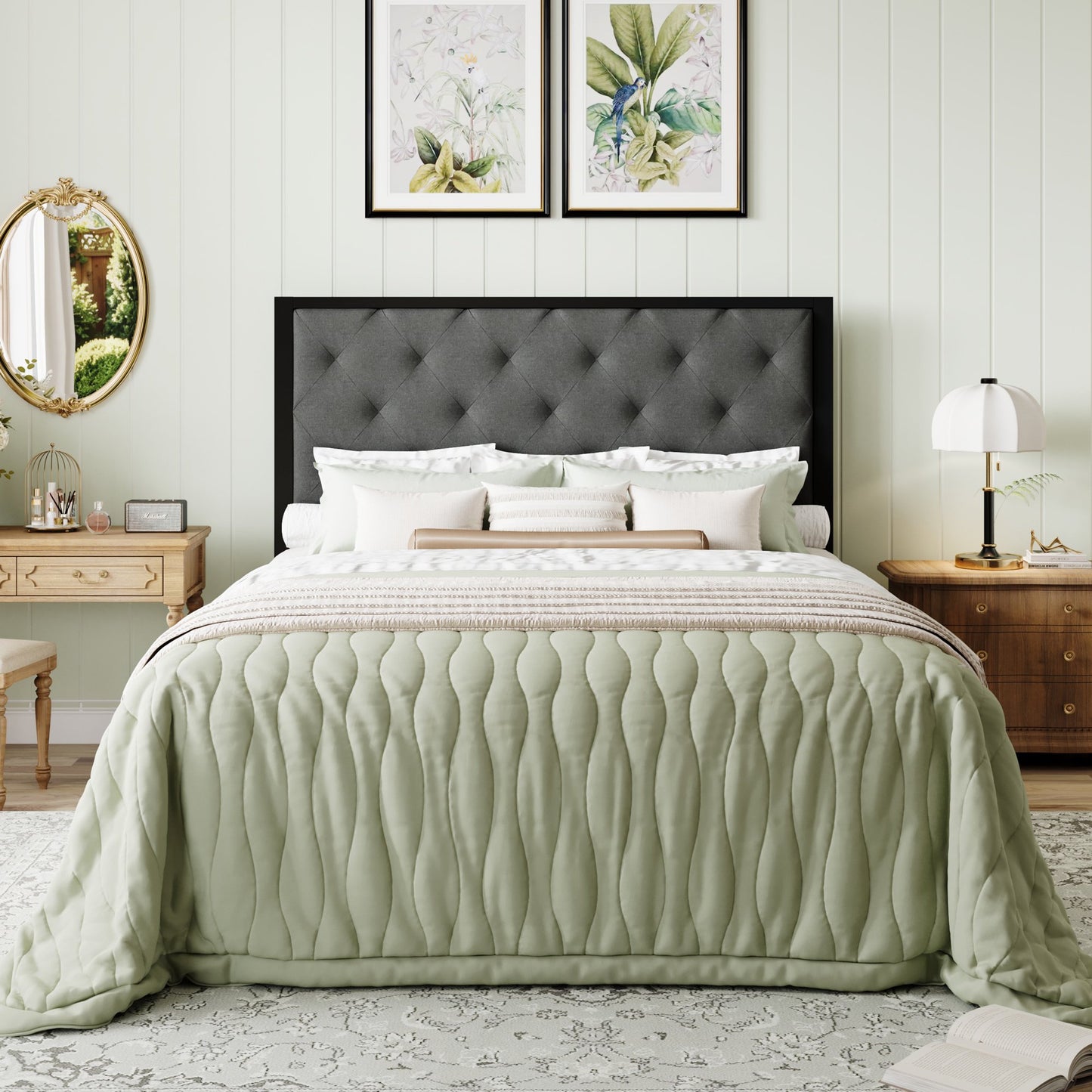 Amolife Bed Frame with Upholstered Headboard and Elevated Footboard, 12.5" Under-Bed Storage Space, No Box Spring Needed