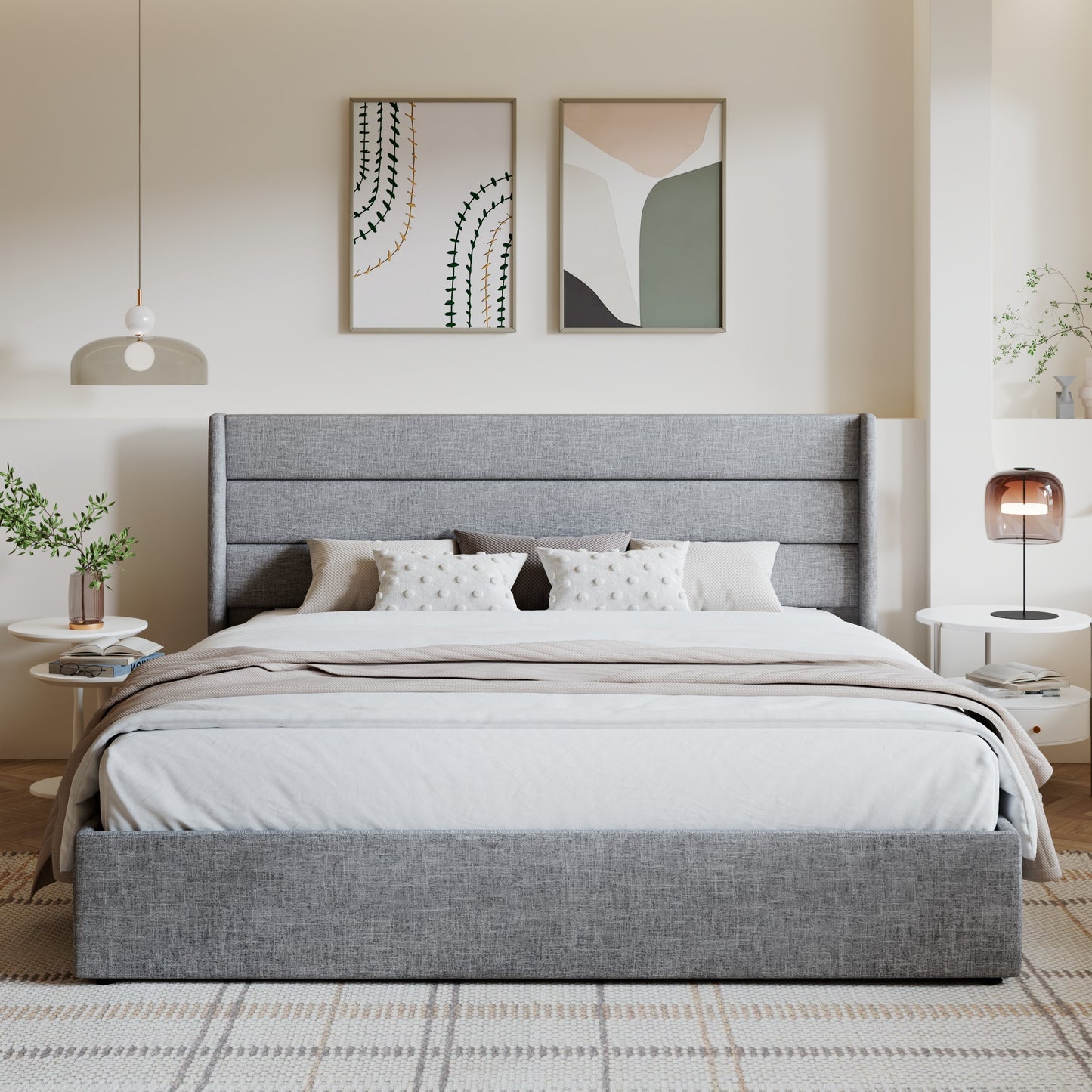 Amolife Bed Frame, Lift Up Storage Platform Bed with Fabric Upholstered Panel Wingback Headboard