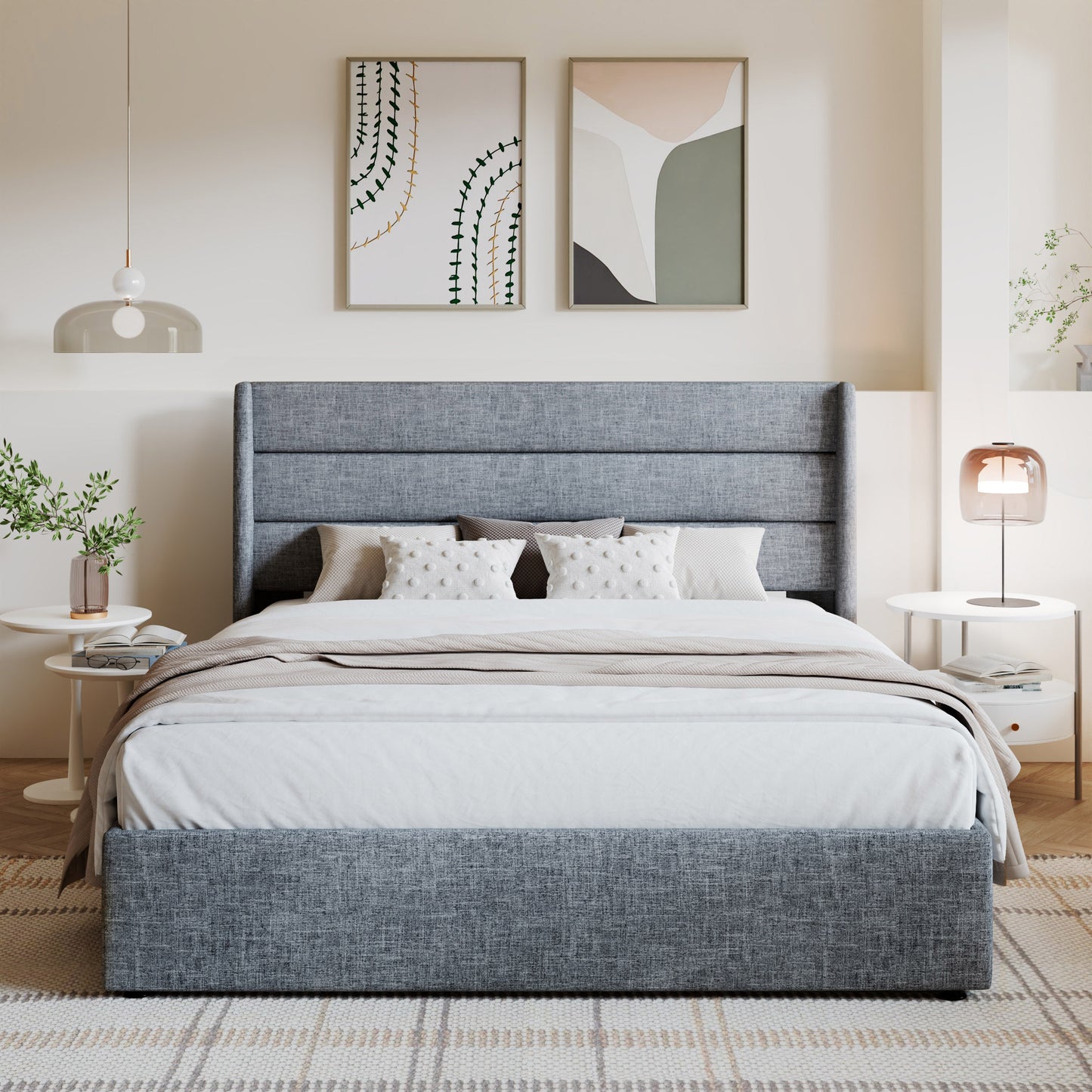 Amolife Bed Frame, Lift Up Storage Platform Bed with Fabric Upholstered Panel Wingback Headboard