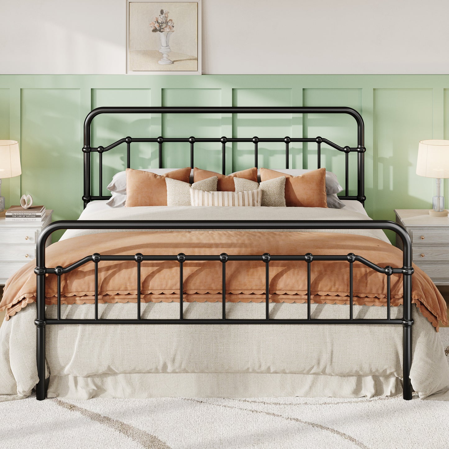 Amolife Bed Frame, Metal Platform Bed with Vintage Headboard&Footboard, No Box Spring Required, Easy Assembly
