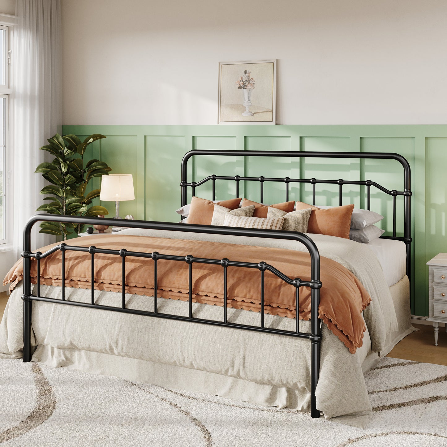 Amolife Bed Frame, Metal Platform Bed with Vintage Headboard&Footboard, No Box Spring Required, Easy Assembly