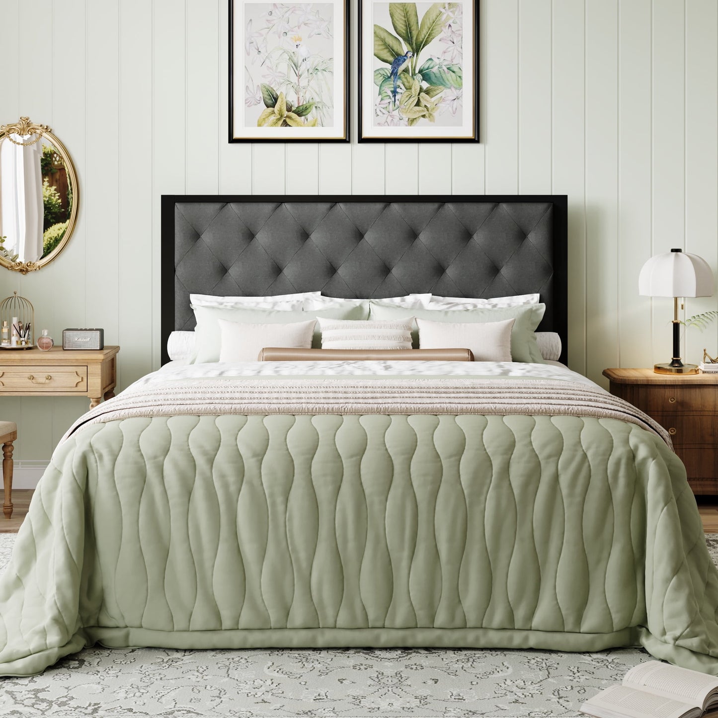 Amolife Bed Frame with Upholstered Headboard and Elevated Footboard, 12.5" Under-Bed Storage Space, No Box Spring Needed