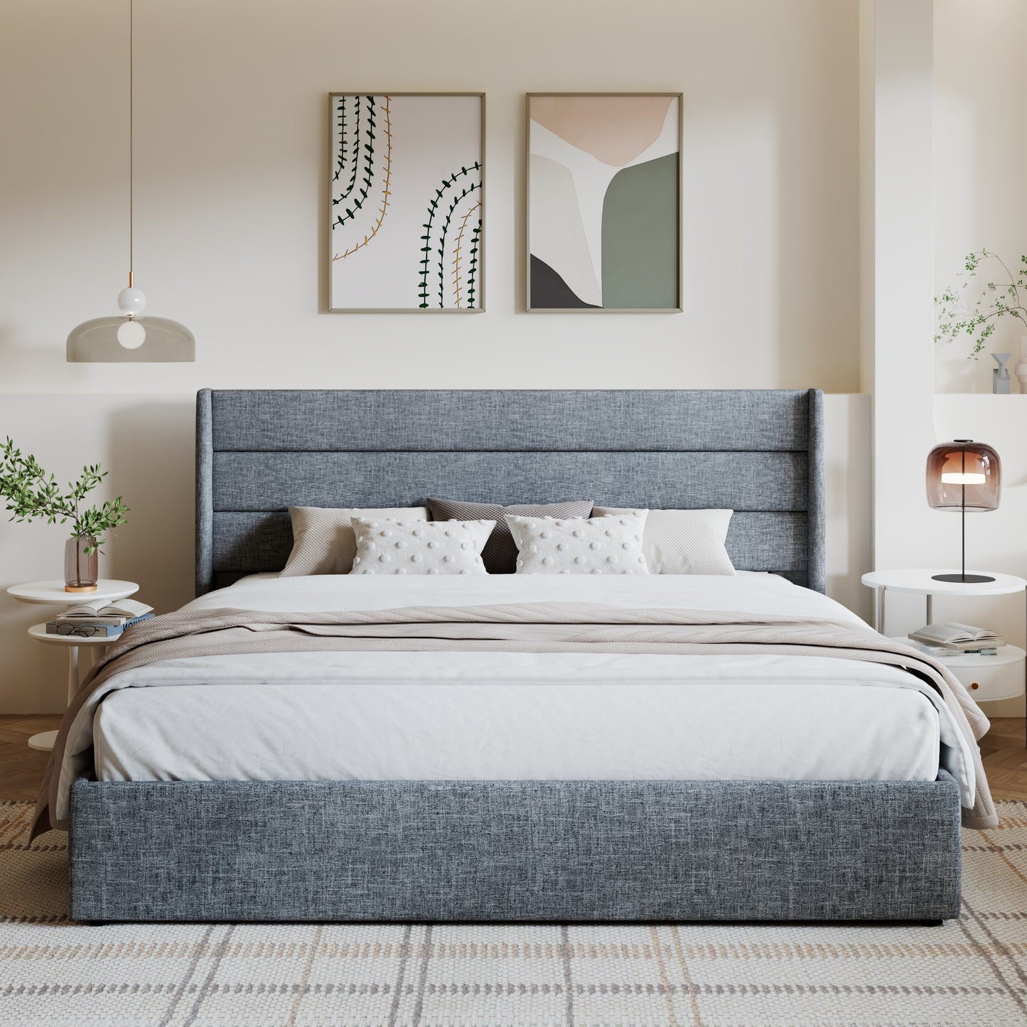 Amolife Bed Frame, Lift Up Storage Platform Bed with Fabric Upholstered Panel Wingback Headboard
