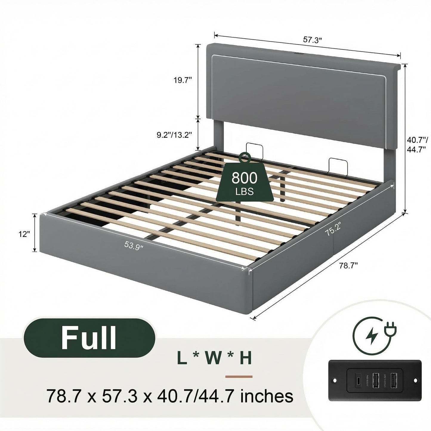 Amolife Lift Up Hydraulic Storage Bed Frame, Platform Bed with Velvet LED Light and Built-in Charging Station Headboard