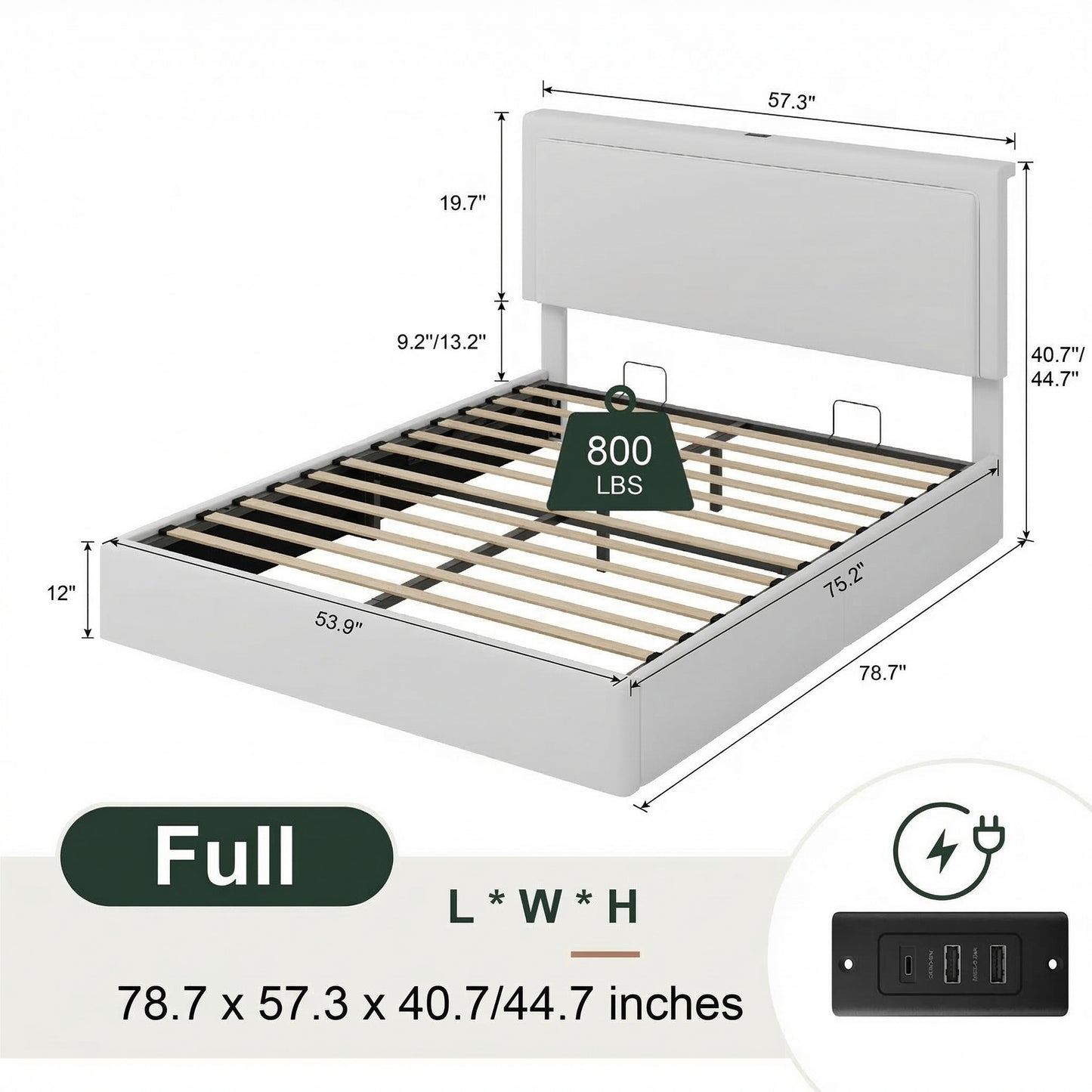 Amolife Lift Up Hydraulic Storage Bed Frame, Platform Bed with Velvet LED Light and Built-in Charging Station Headboard