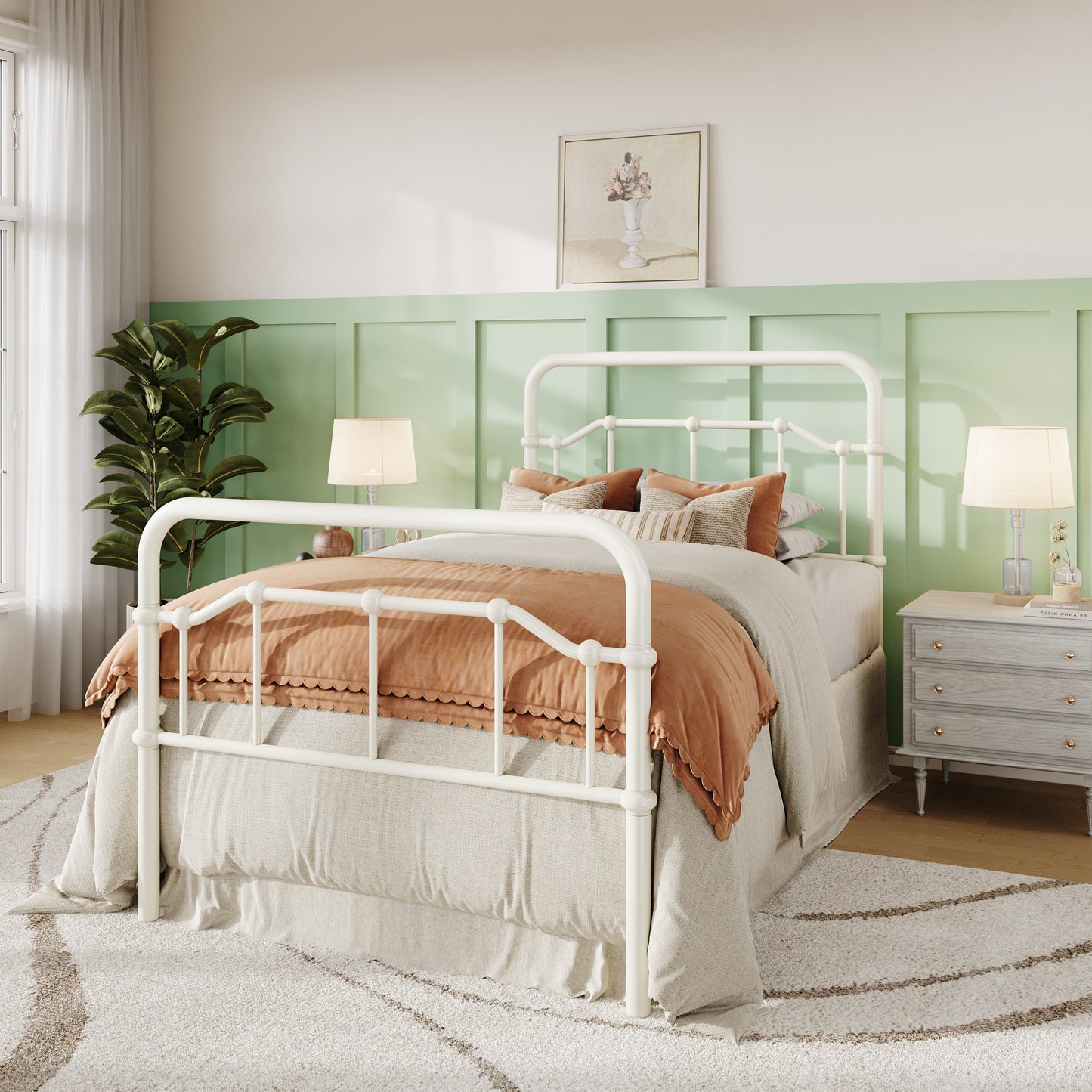 Amolife Bed Frame, Metal Platform Bed with Vintage Headboard&Footboard, No Box Spring Required, Easy Assembly