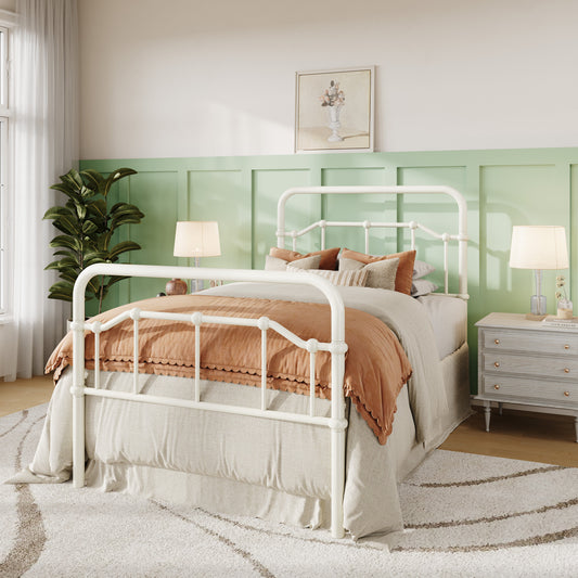 Amolife Bed Frame, Metal Platform Bed with Vintage Headboard&Footboard, No Box Spring Required, Easy Assembly