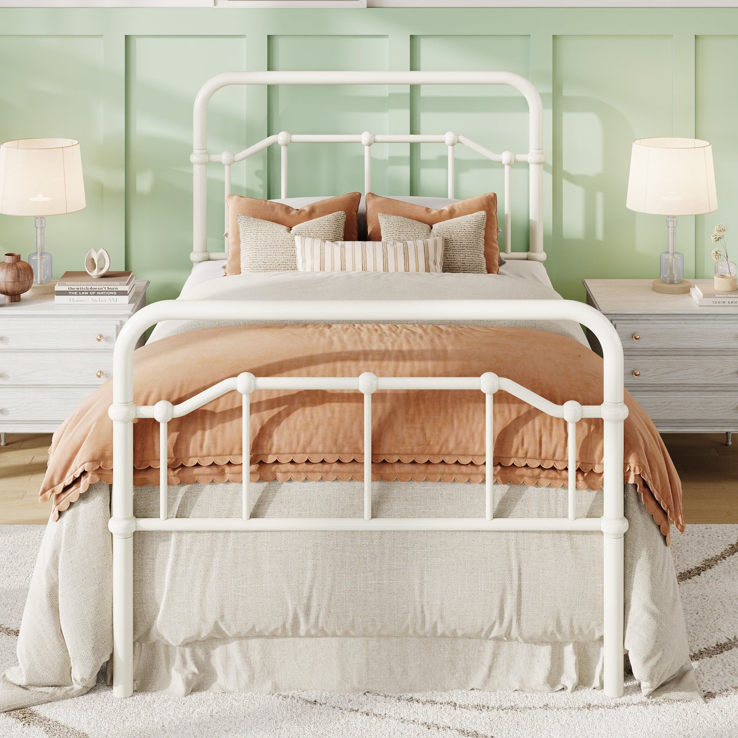 Amolife Bed Frame, Metal Platform Bed with Vintage Headboard&Footboard, No Box Spring Required, Easy Assembly