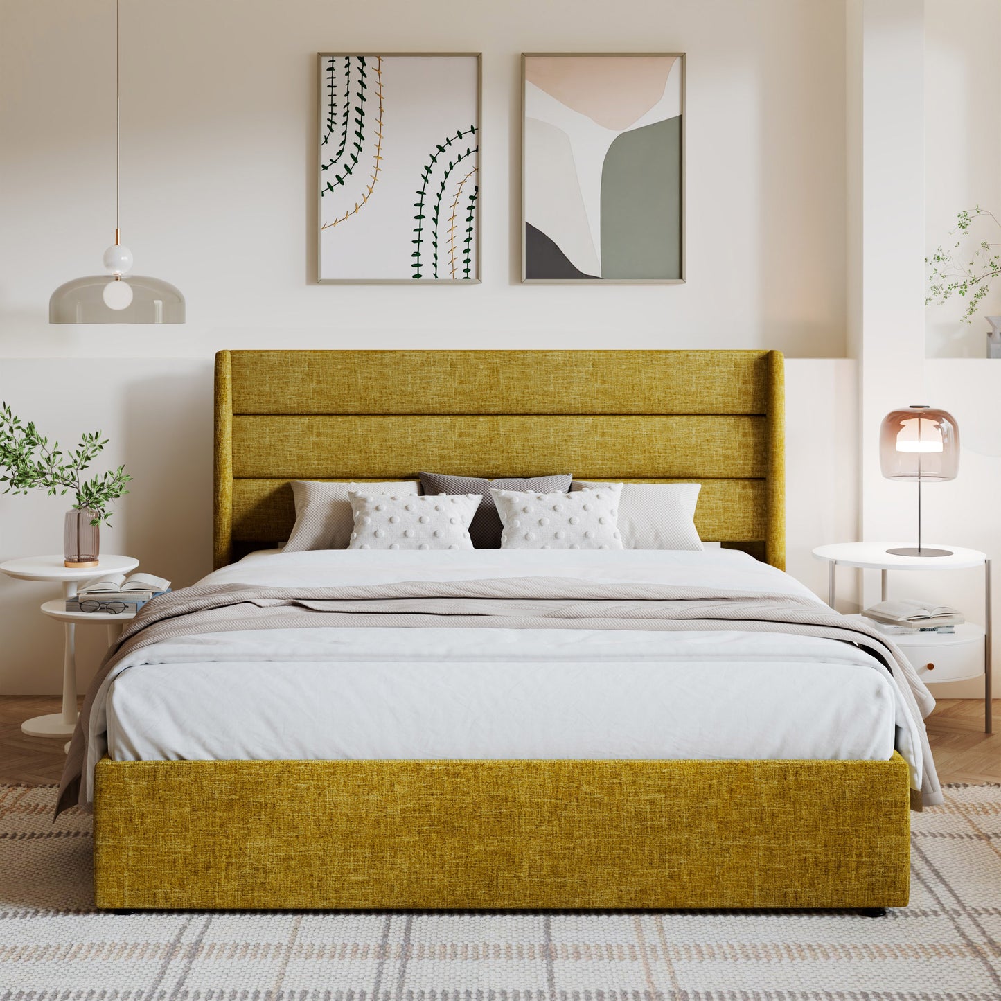 Amolife Bed Frame, Lift Up Storage Platform Bed with Fabric Upholstered Panel Wingback Headboard