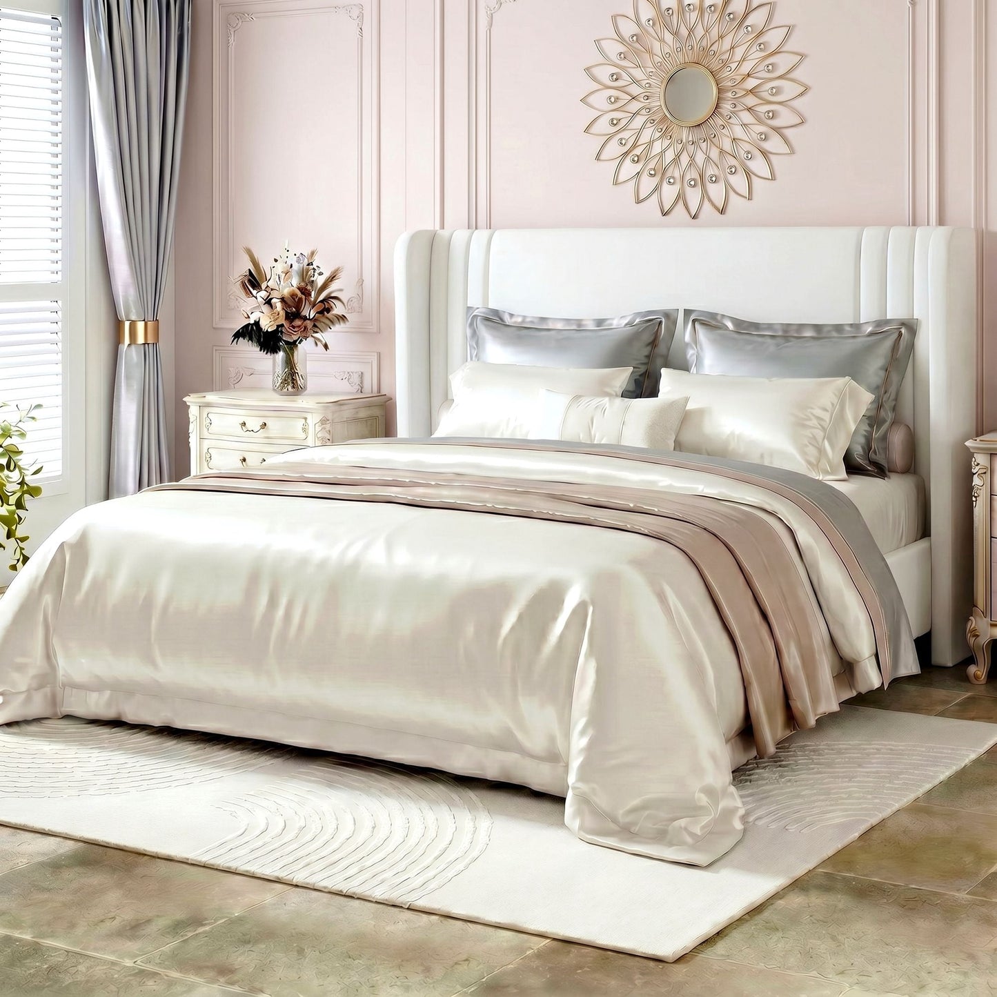 Amolife Bed Frame, Velvet Platform Bed with Upholstered Wingback Headboard
