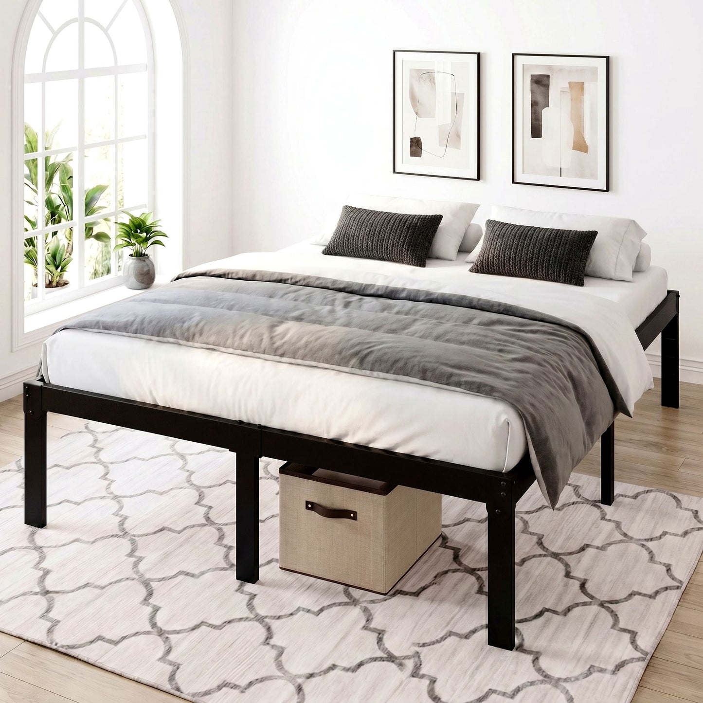 Heavy Duty Platform Bed Frame with Large Under Bed Storage Space, Sturdy Metal Frame