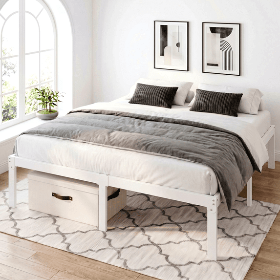 Heavy Duty Platform Bed Frame with Large Under Bed Storage Space, Sturdy Metal Frame