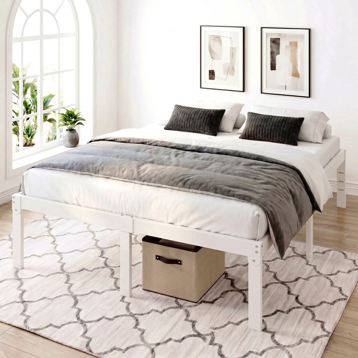Heavy Duty Platform Bed Frame with Large Under Bed Storage Space, Sturdy Metal Frame